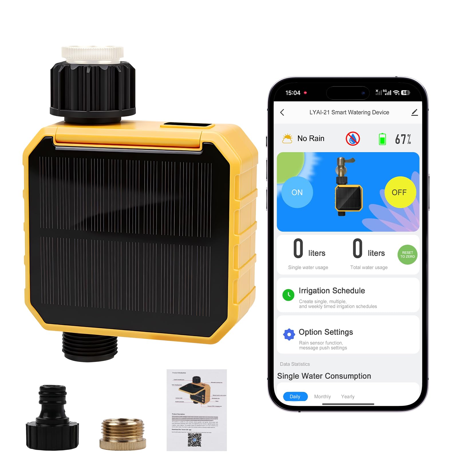 Nikou Timer per irrigazione solare WiFi, timer per acqua con telecomando intelligente, controller automatico programmabile per esterni o irrigazione del prato da giardino (1 presa)