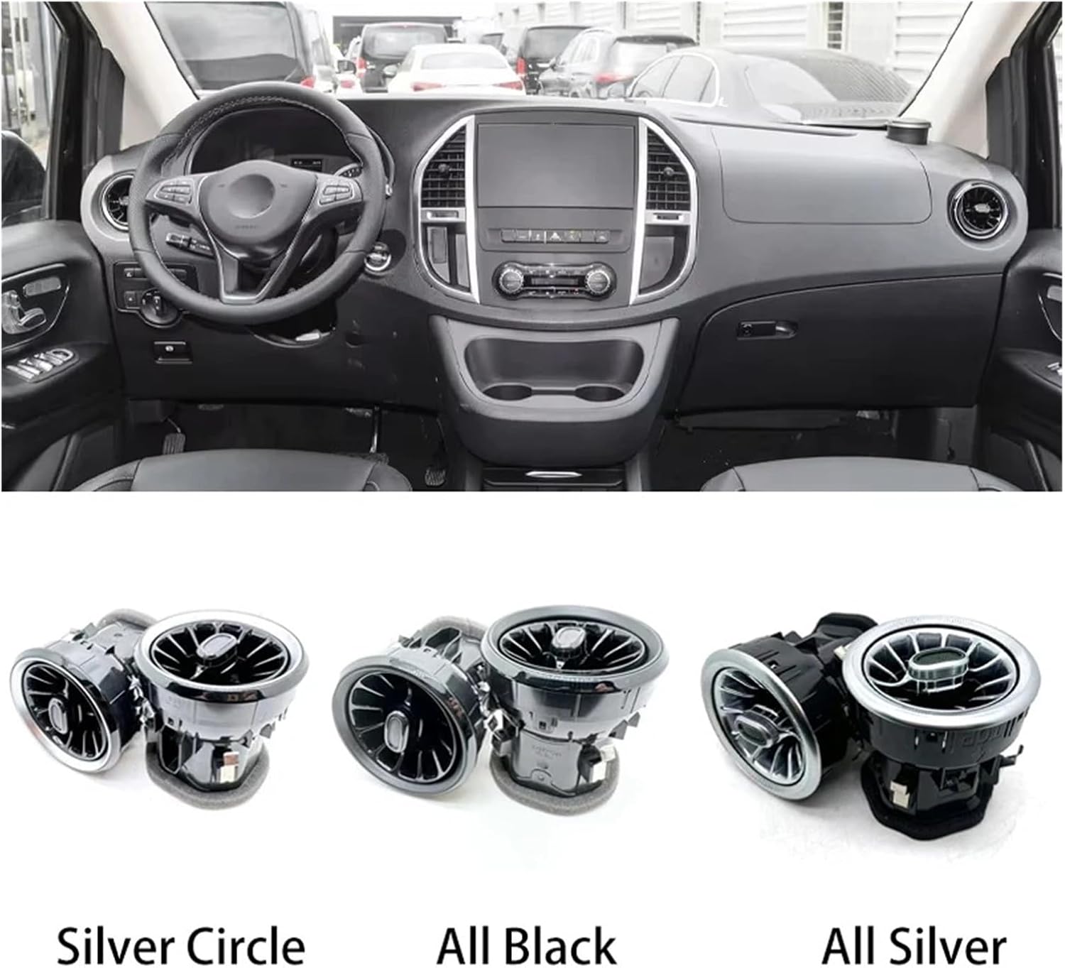 Air Outlet Refit Car Front Interior Dashboard A/C Air Outlet Turbo Conditioning Vent Fit for Benz V Class W447 Vito A4478308502 Attractive and Durable(1PC Silver Circle)