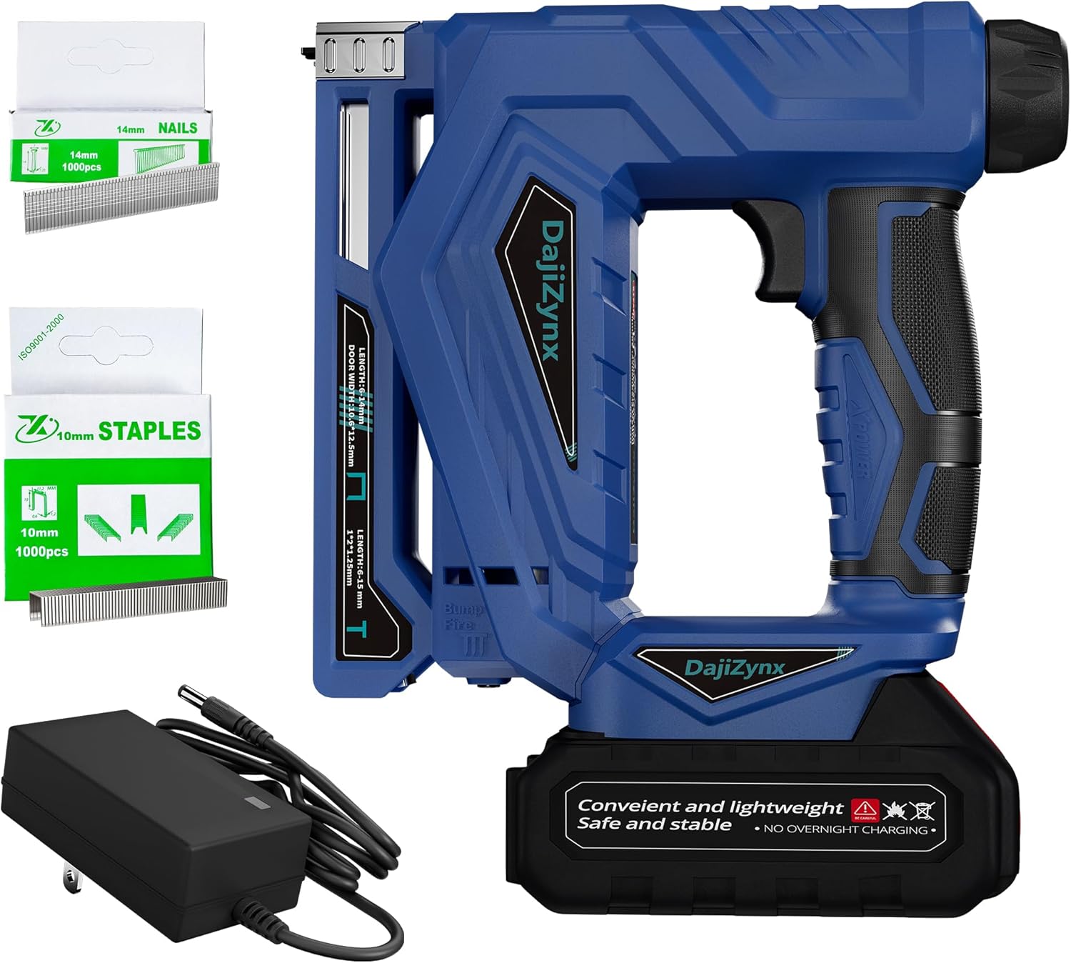 Electric Staple Gun, 3/8” Cordless Brad Nailer,2 in 1 Brushless Nail Gun/Staple Gun with 1000 Nails and 1000 Staples（T50、J10）, Cordless Fix Nailer 2 Mode - Single Firing and Contact Firing