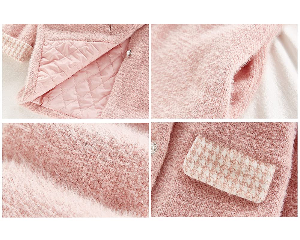 DAIHAN Abrigo de Doble Botonadura para Niña Gabardina Chaquetón de Longitud Media Casual Chaqueta de Lana Princesas Jacket Elegante Parkas