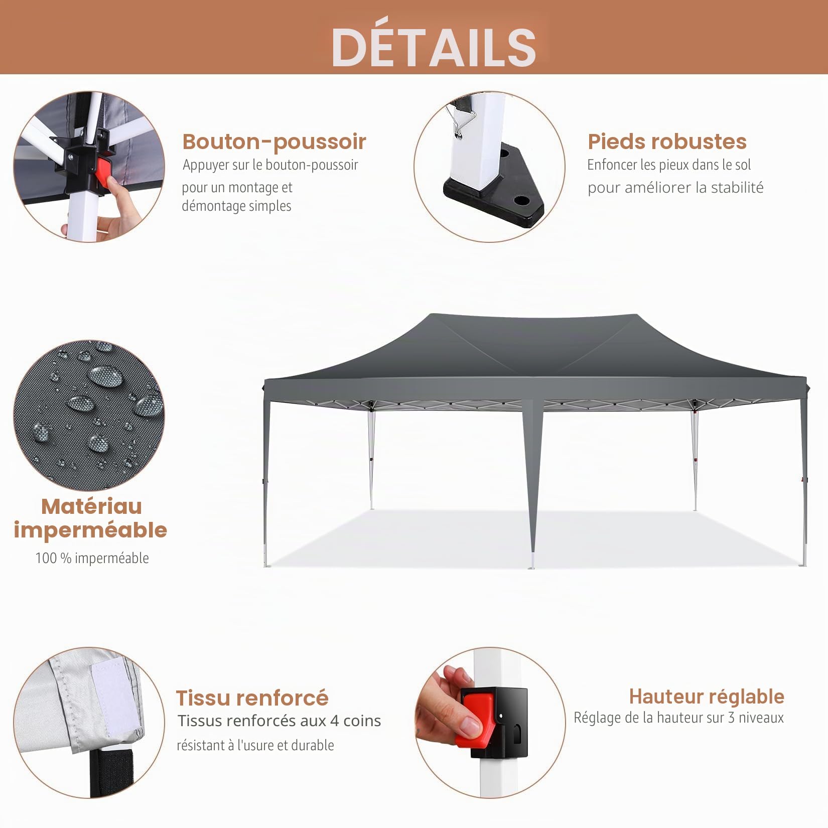 COBIZI Tonnelle Pliante 3x6m avec 6 Parois Imperméable,Gris | Barnum Pliant 3x6 Professionnel Protection UV, Tonnelle de Jardin Exterieur pour Fête Plage Terrasse Camping Tente