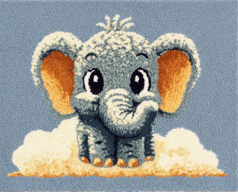 FWRTYCB Latch Hook Kits Rug Making Crafts with Pattern Printed,Cute Little Elephant 20X15Inch Large Latch Hook Rug Kit Tapestry Rug Making Kits DIY Crafts Unfinished Handmade Crochet Yarn for Adult