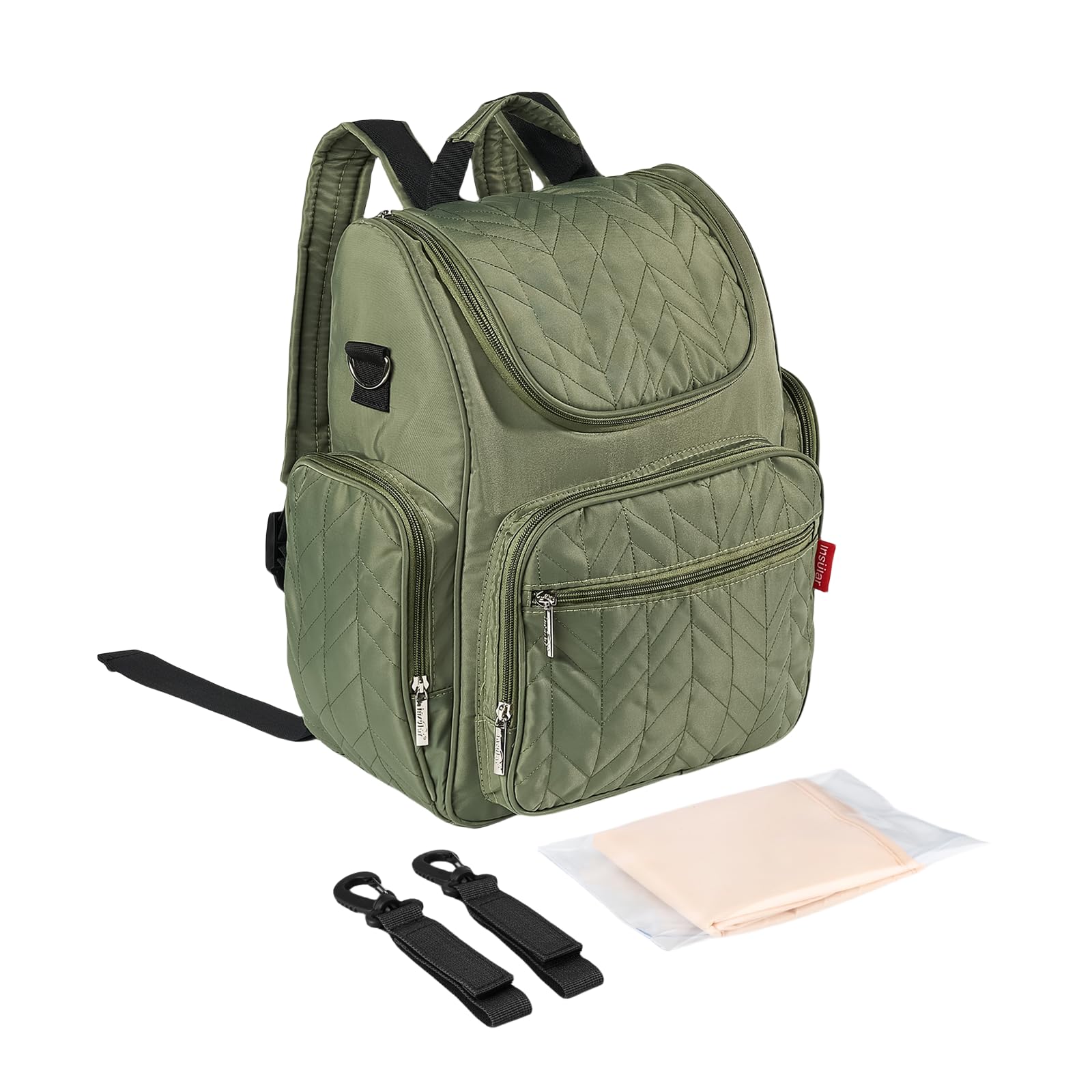 insular Diaper Bag Backpack, Multi-Function Travel Back Pack, Waterproof Changing Bag for Mom Girls, Large Capacity Baby Bag with Stroller Straps and Changing Pad, Green