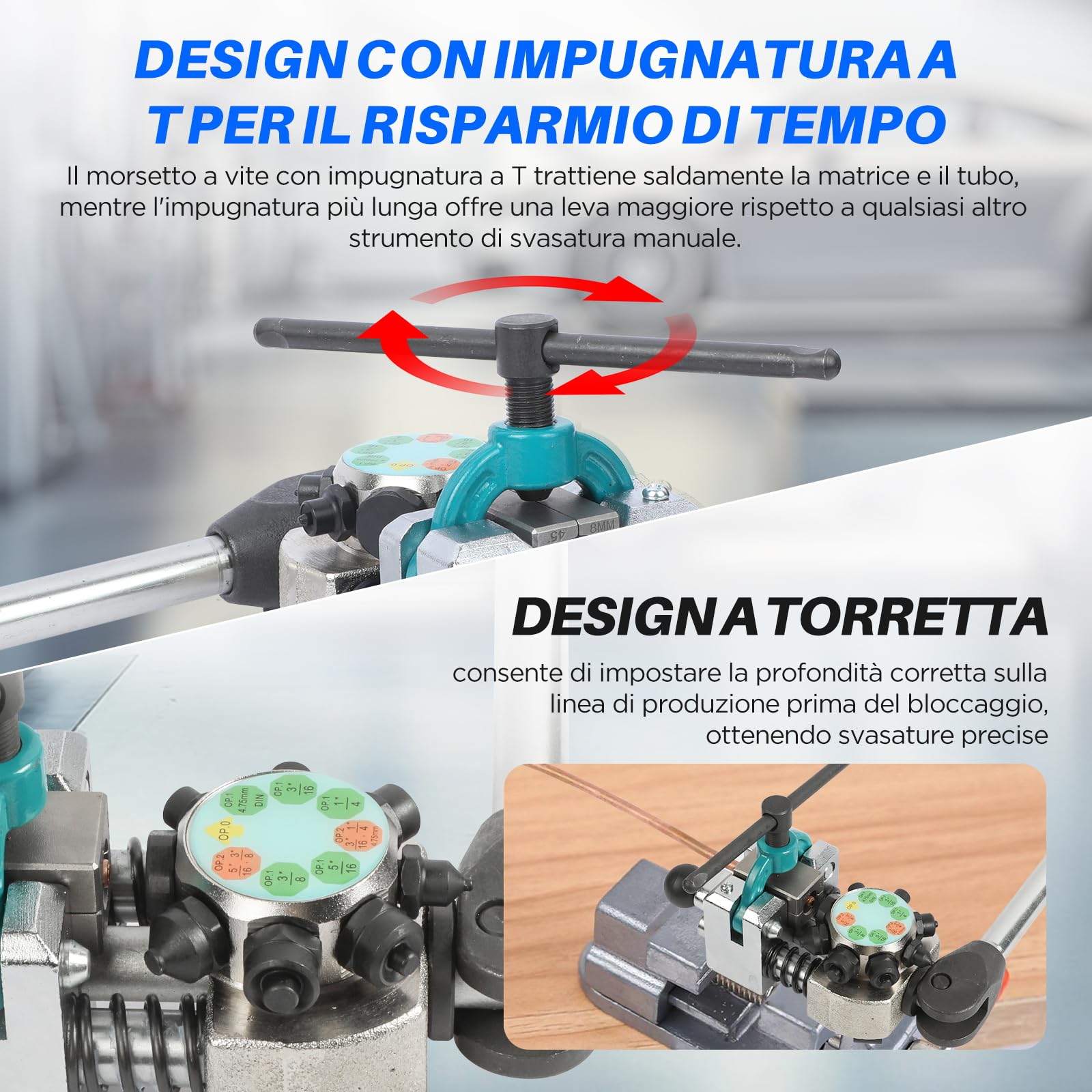 KAISAL Kit Svasatura Tubi Freno 45 Gradi Utensile Svasare Tubi Ø 4,75-9,5mm Semplice Bolla Doppia