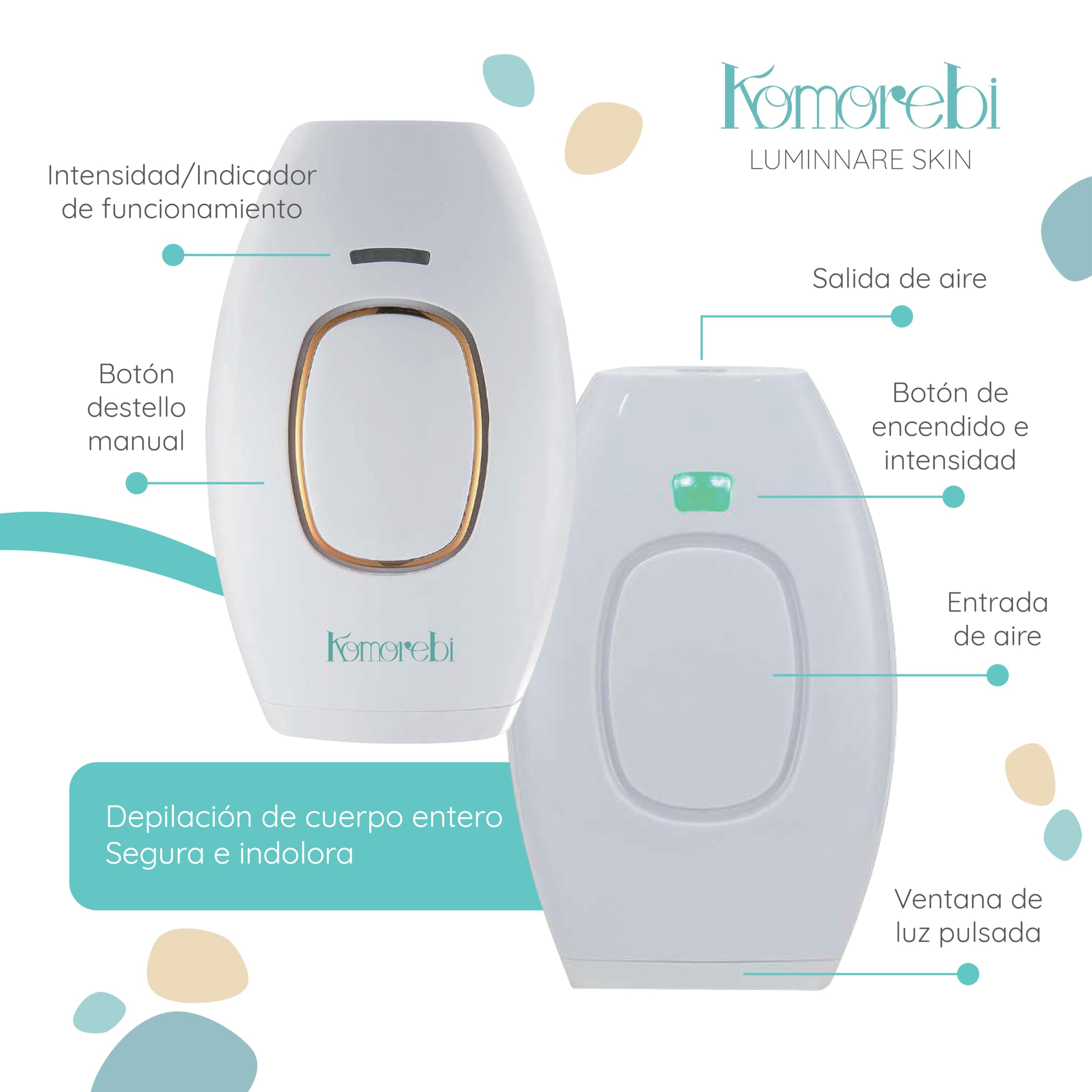 Komorebi Luminare Skin - Depiladora Laser Mujer, Maquina Laser Depilacion para Hombre y Mujer, 999.990 Flashes, Depilación Láser en casa, Modos Manual y Automático, Segura e indolora