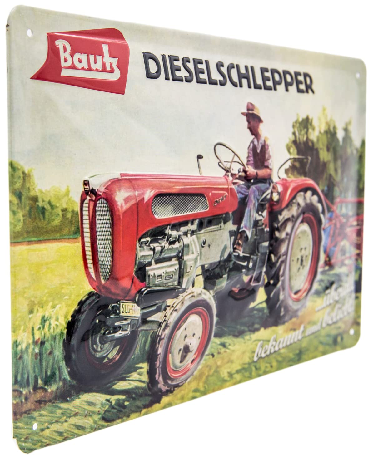 Plaque en tôle de tracteur rétro – Convient pour les fans de tracteurs diesel de Bautz – tôle d'acier gaufrée de qualité supérieure – Effet 3D – 30 x 20 cm