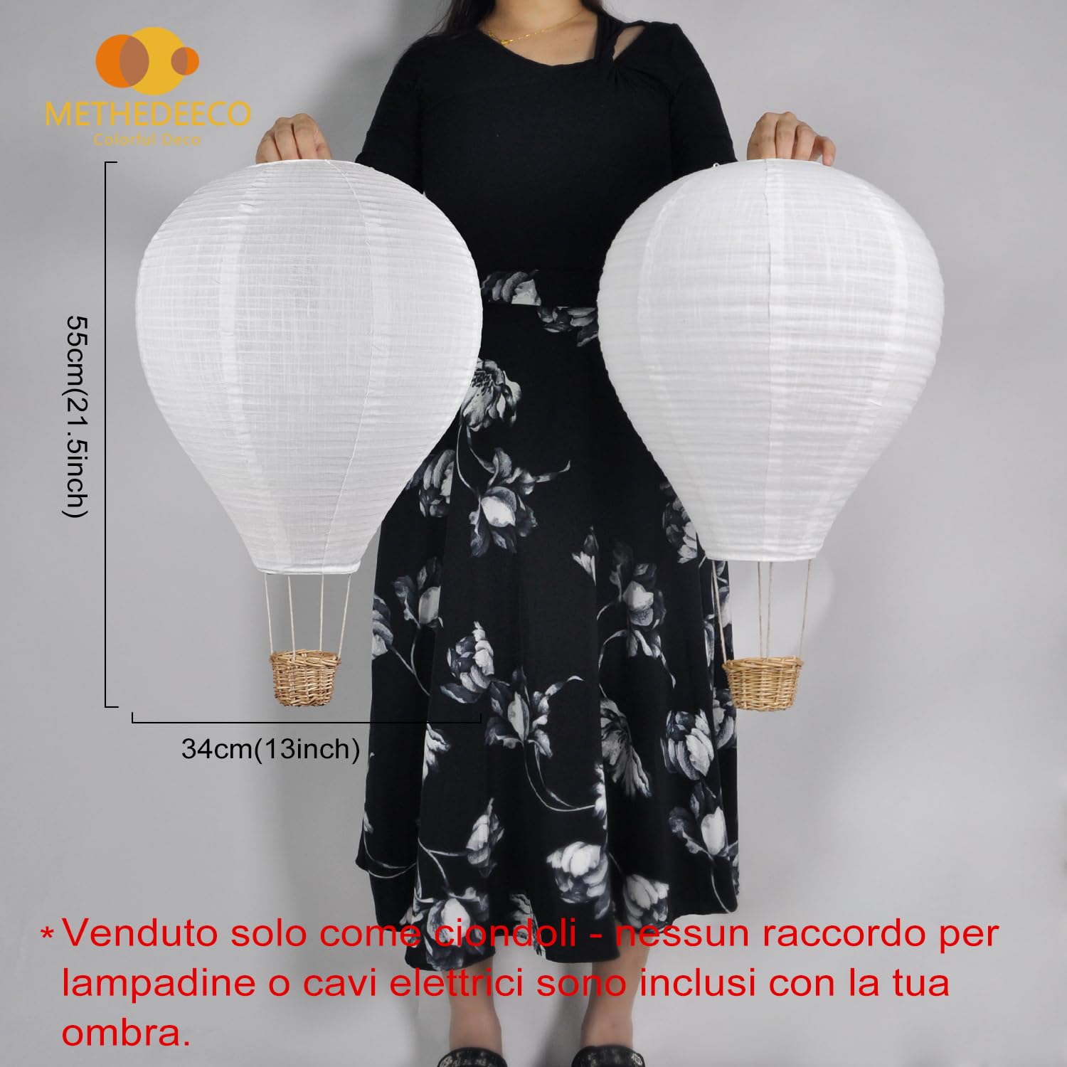 Mongolfiera Decorativa 2 Pezzi, Lampadario da Appendere 35cm, Paralume Bianco in Tessuto Fatto a Mano - Ideale Come Regalo, Adatto per Decorazione di Camera da Letto, Stanza dei Bambini e Feste