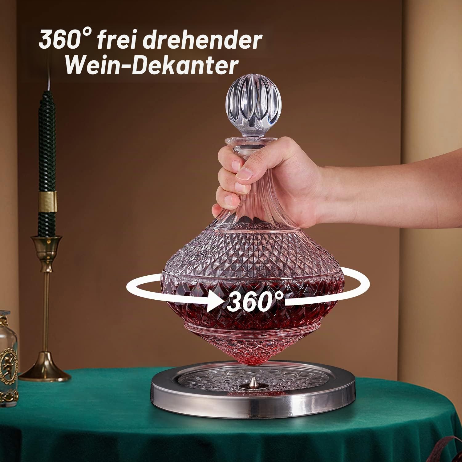Wein Dekanter, 1,5L, Weinbelüfter, Wein-Karaffe aus Kristallglas, Rotwein Glas-Karaffe, Mit Intigriertem Belüfter, Aerator, Dekantierer, Tropffrei