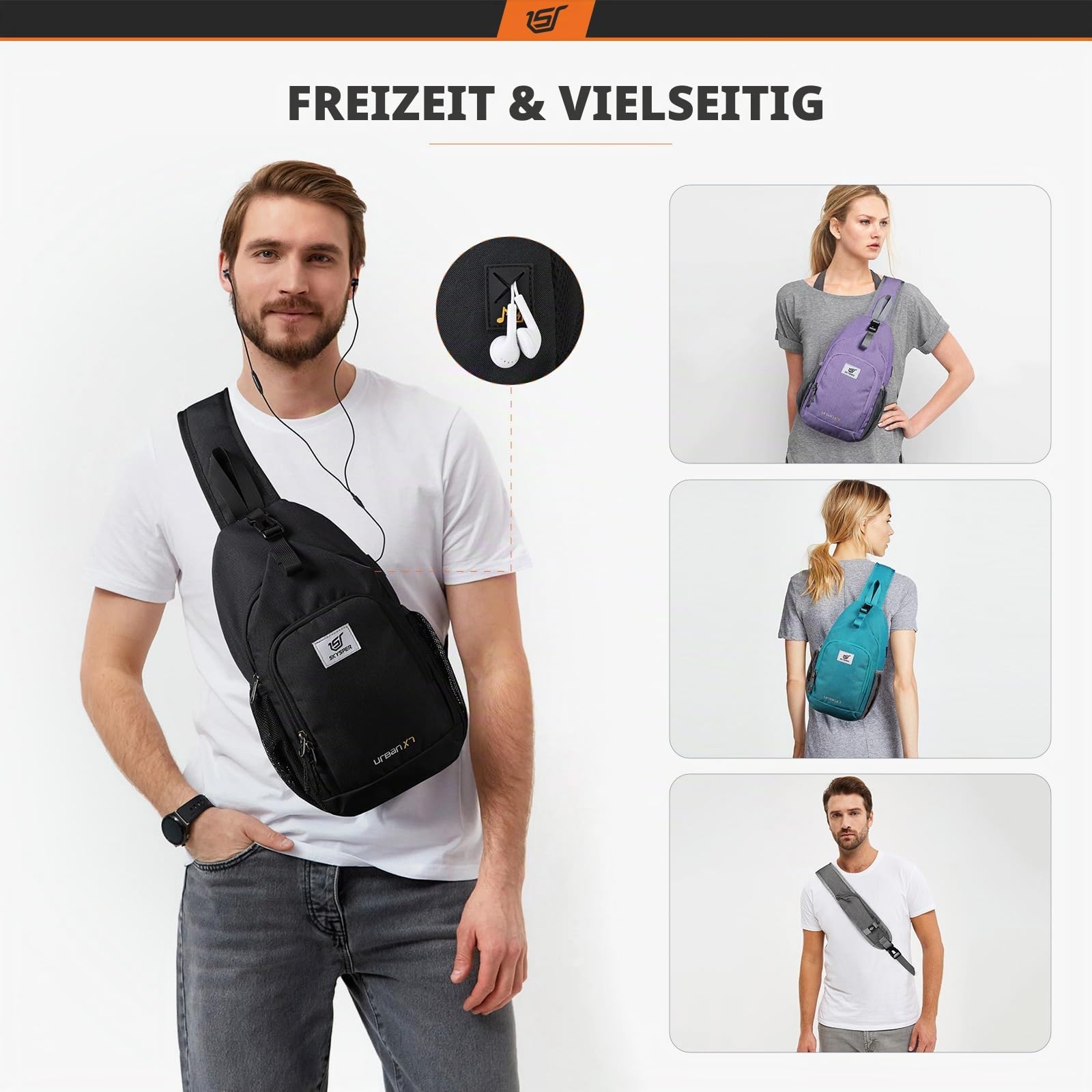 SKYSPER Brusttasche Schultertasche Herren Sling Bag Klein Crossbody Bags Männer Damen Leicht Umhängetasche Wandern Outdoor Reisen, URBANX7 Brusttaschen