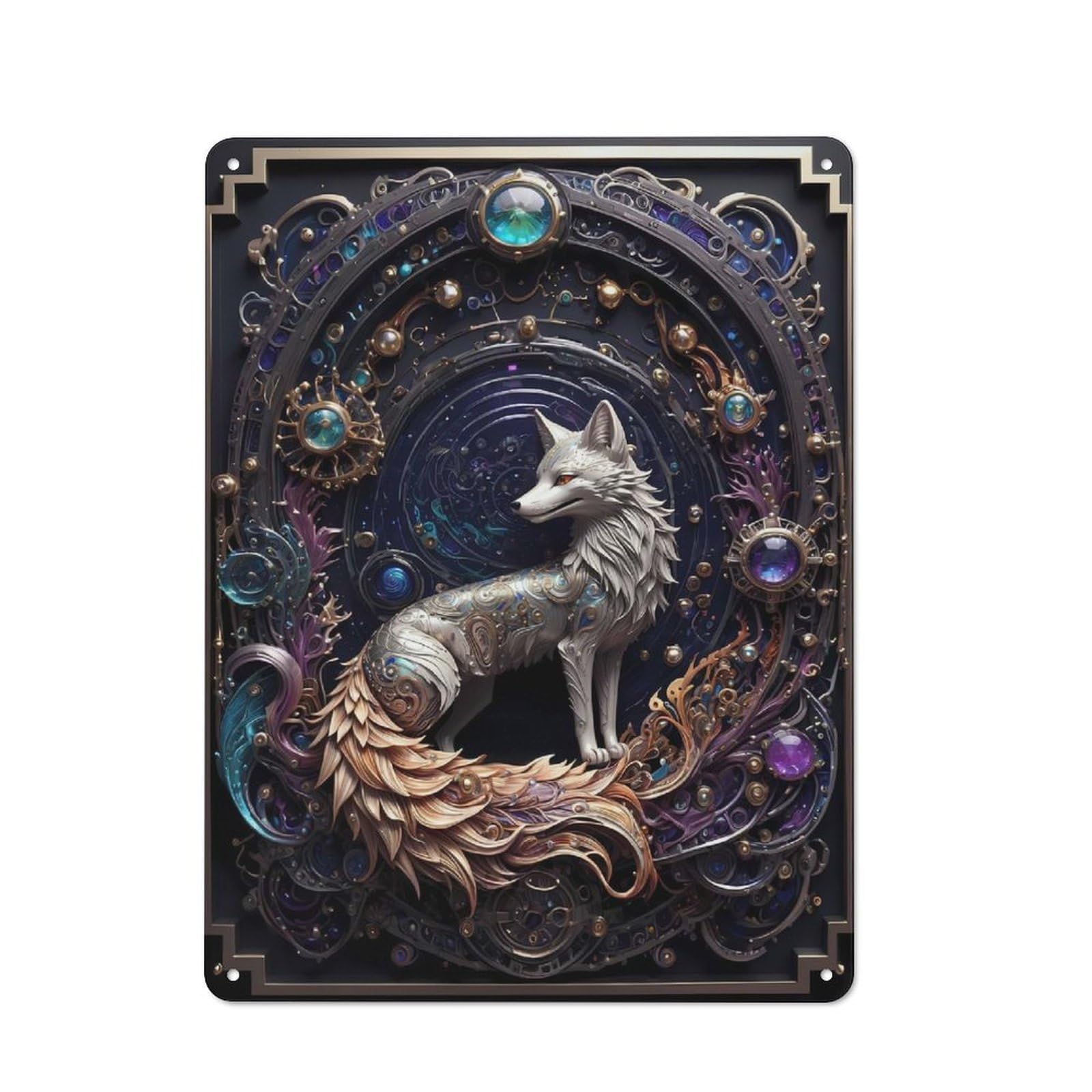 Junmoney Style-16 Golden Silver Fox Art Deco Retro Metal Wall Sign 40X30cm For Living Room Or Hallway, For Collectors Decorating Living Rooms And Hallways