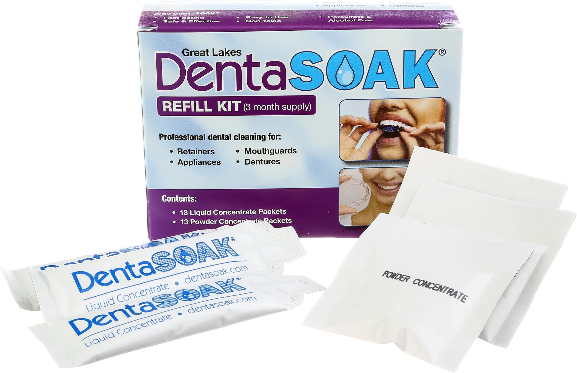 Refill Kit - Mouthguard, Retainer, Denture, Appliance Cleaner – 100% Safe – Non-Toxic, Persulfate Free, Gluten Free & Alcohol Free – 3 Month Supply – Mint Scented