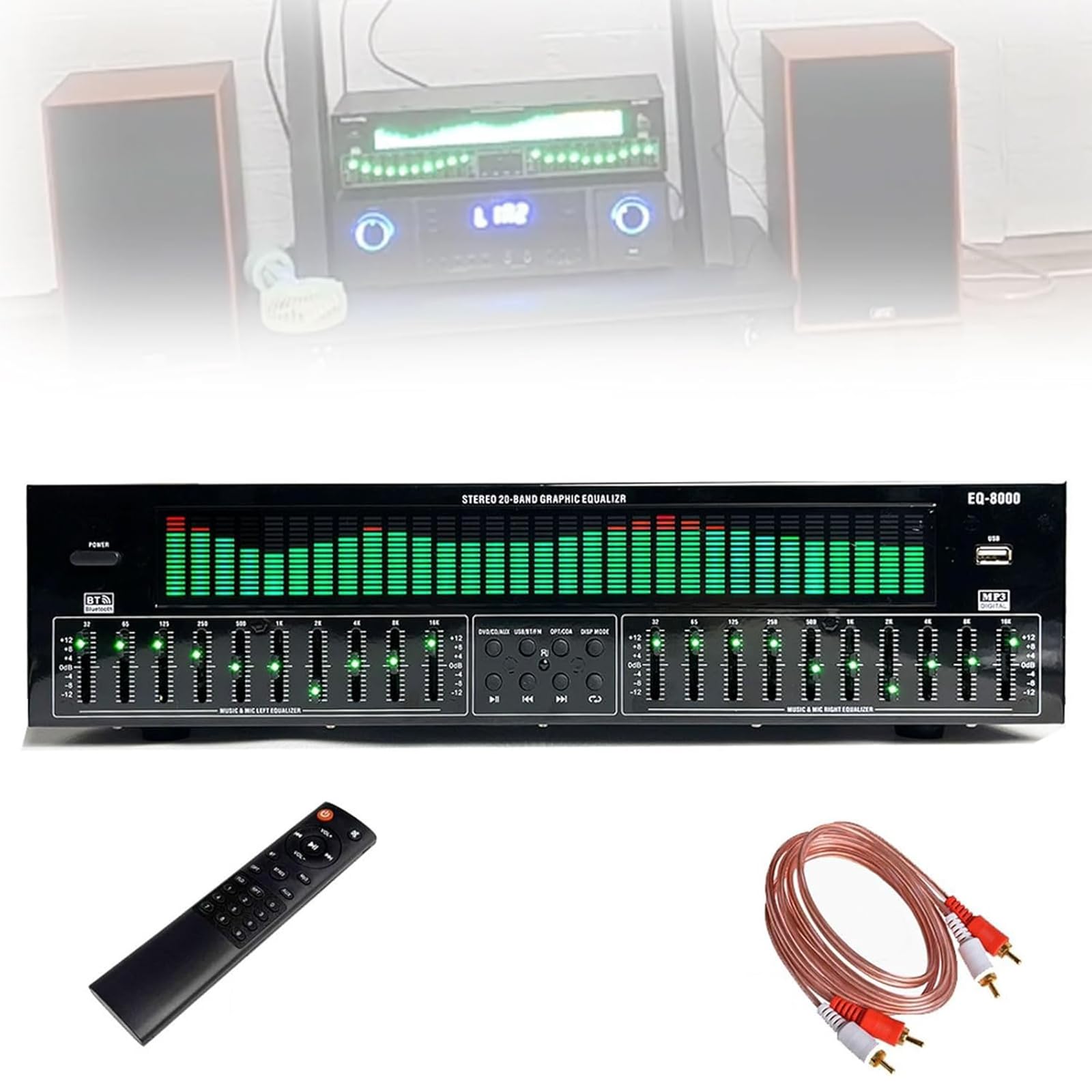31-pasmowy korektor cyfrowy EQ, profesjonalny korektor korektora z pilotem i kablem audio, 10 zaprogramowanych wyjść efektów, silny zmysł do samochodu, na imprezę