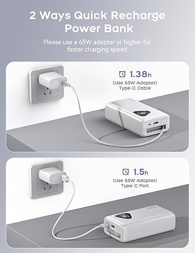 Miniatura 8 de RORRY Banco de energía para portátil, 25000 mAh 65 W, cargador portátil para portátil, cargador de batería PD cargador rápido cables retráctiles