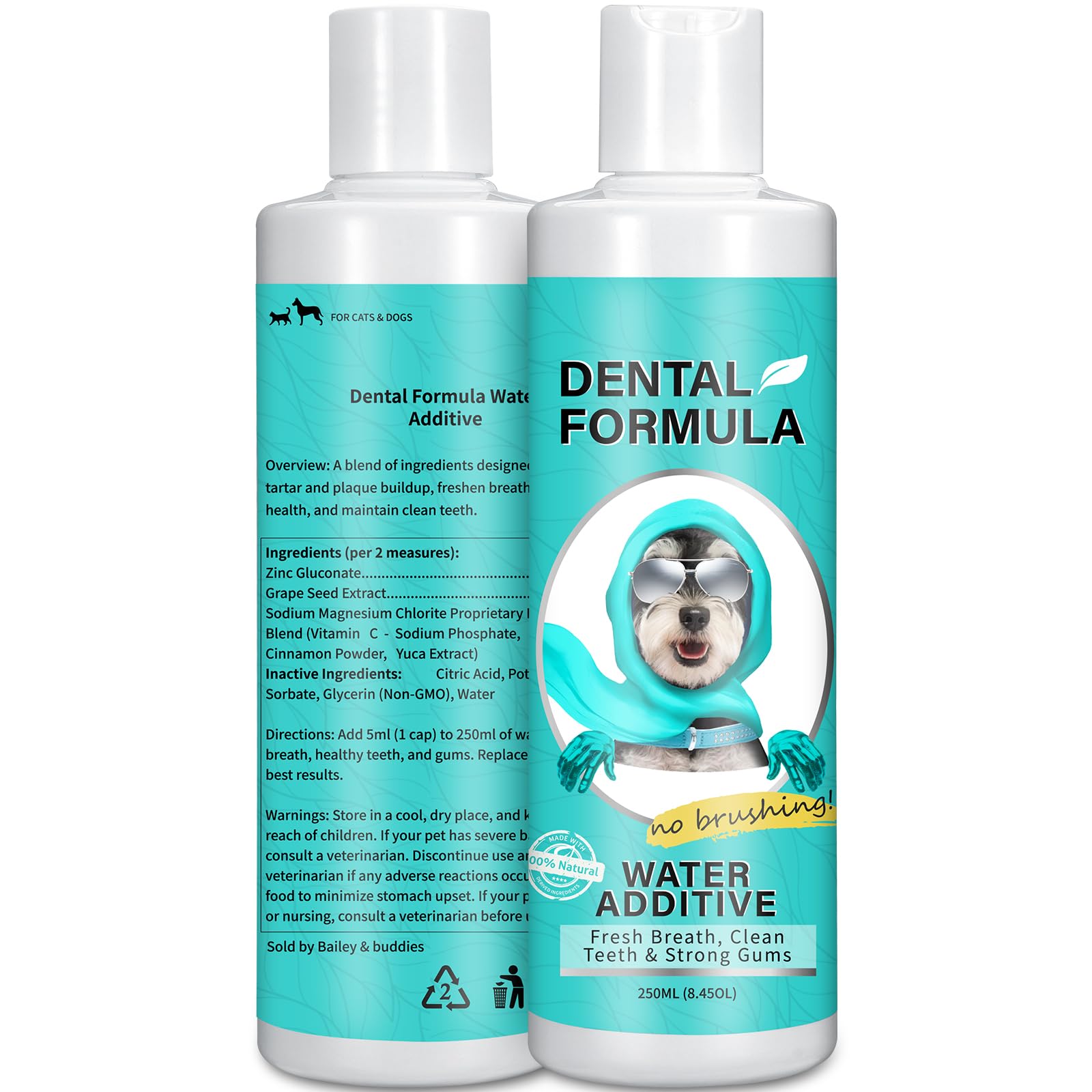 Bailey & buddies Dental Formula Water Additive For Dogs & Cats, Fresh Breath, Clean Teeth & Healthy Gums