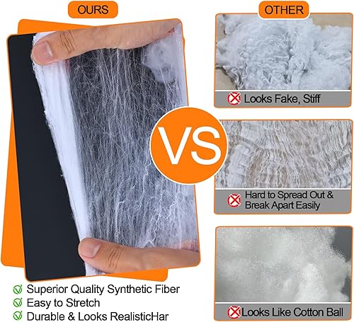 Miniatura 3 de Telarañas de Halloween de 1200 pies cuadrados y 120 murciélagos falsos, 50 arañas falsas, telarañas súper elásticas para decoración temática de