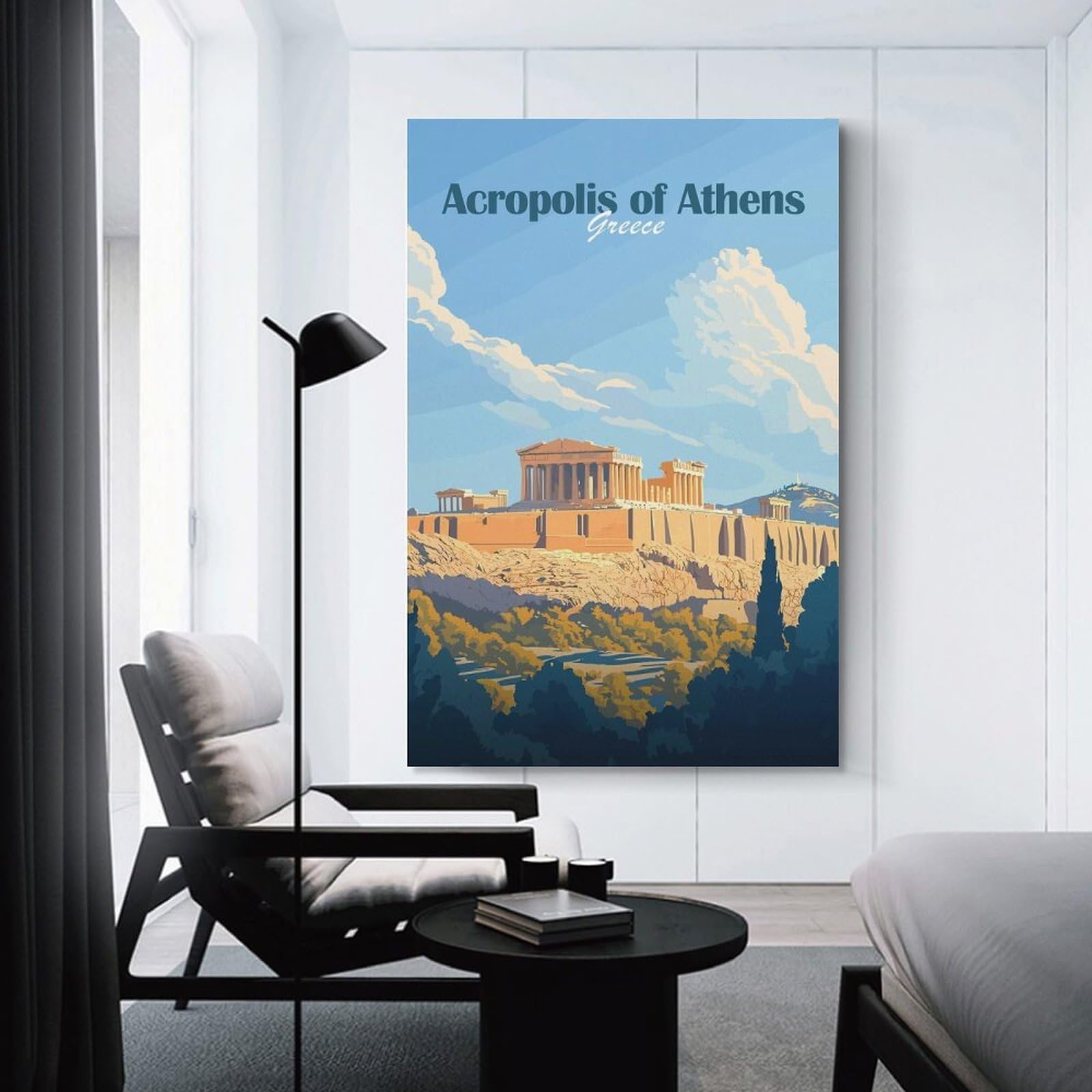 Junmoney Acropolis of Athens Wall Picture Print, 20x30inch(50x75cm), for Flats, Guest Rooms Or Compact Rooms, Decorative Canvas Decor for Home Updates