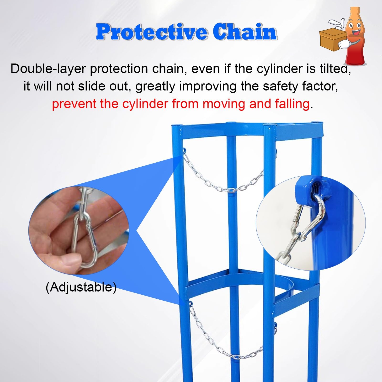 Soporte para bombonas de gas Armario para Cilindros de Almacenamiento 8L 10L Nitrógeno Acetileno Hidrógeno, Cilindros Estante Fijo con Cadena Protectora y Tornillos, Gradilla para Cilindros de Laborat