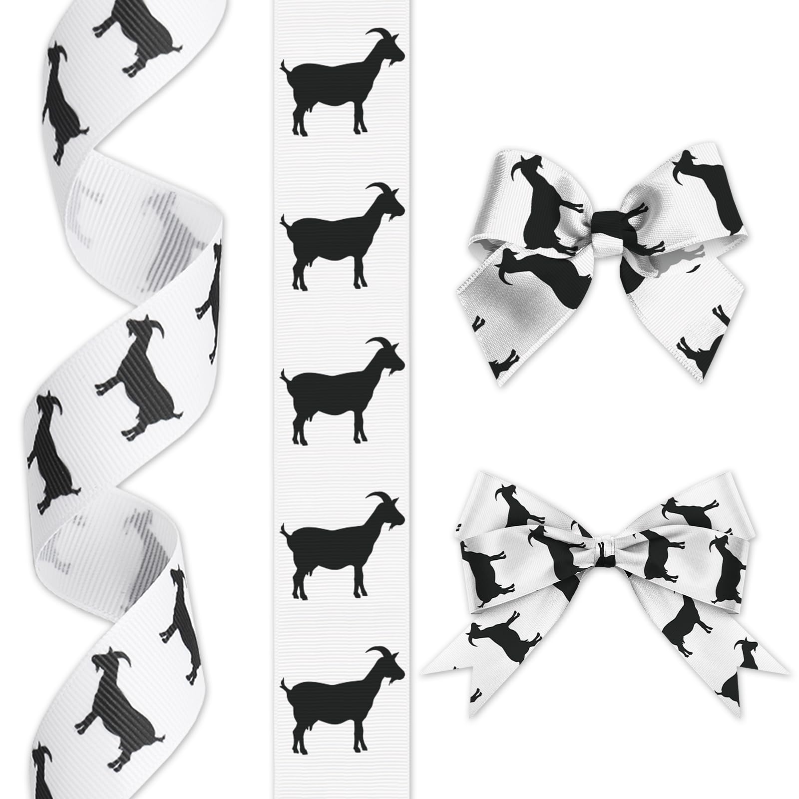 ALIBBON 1" × 10 Yd Goat Ribbon Livestock Animal Grosgrain Ribbons for DIY Crafts Farmhouse Decor, Black White Ribbons for Animal Themed Gift Wrapping