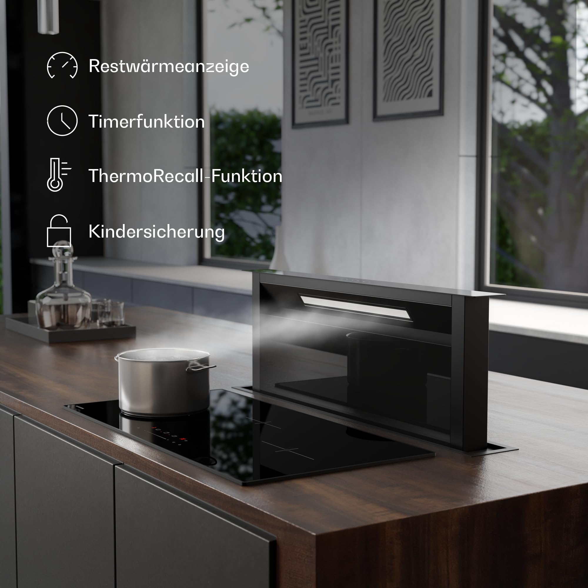 Klarstein Velaire Induktionskochfeld - 80cm, 3-Zonen, 5500W Boost, Touch-Slider, Timer, Kindersicherung, Restwärmeanzeige, Glas, Minimalistisches Design, Kochfeld Induktion