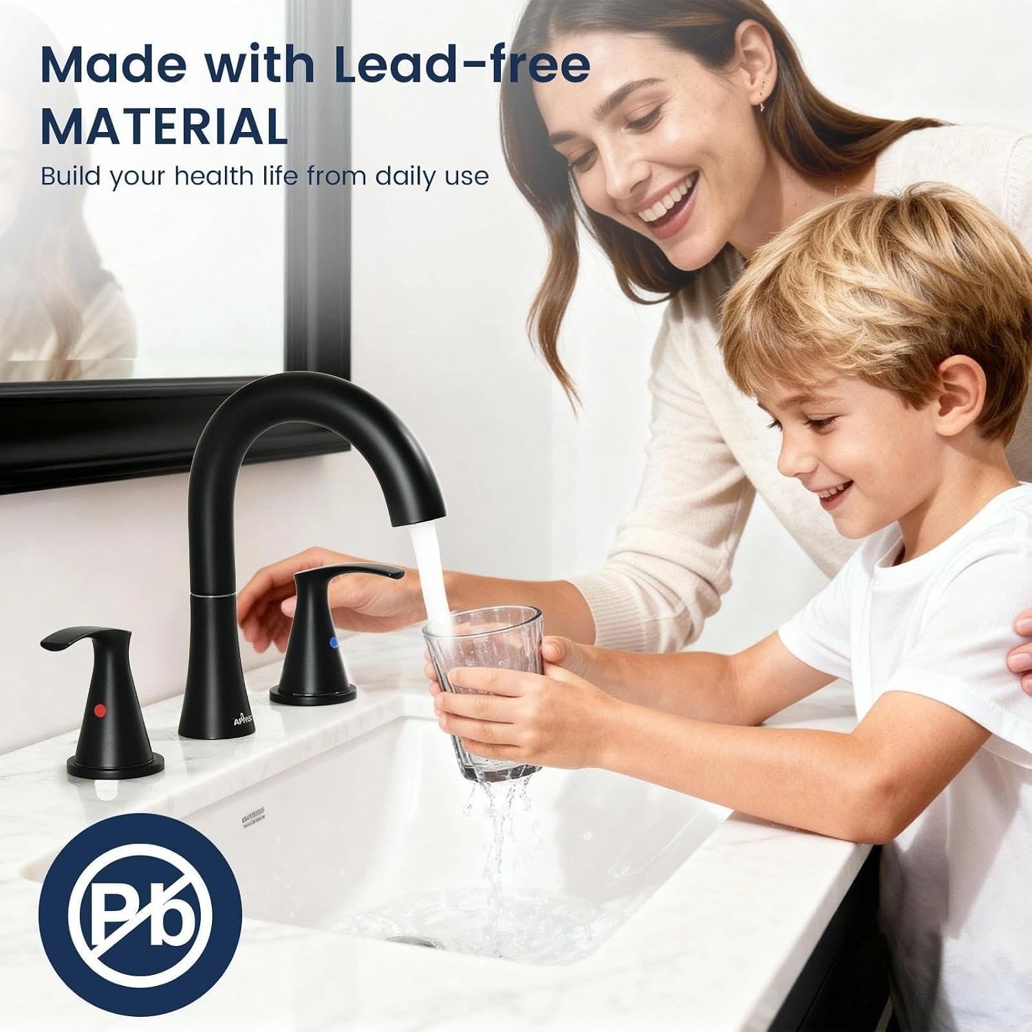APPASO Black Bathroom Faucets 3 Hole, Matte Black Bathroom Sink Faucet with Supply Lines & Pop Up Drain, SUS304 Stainless Steel 8 Inch Widespread Bathroom Faucet for Vanity RV Farmhouse Sink