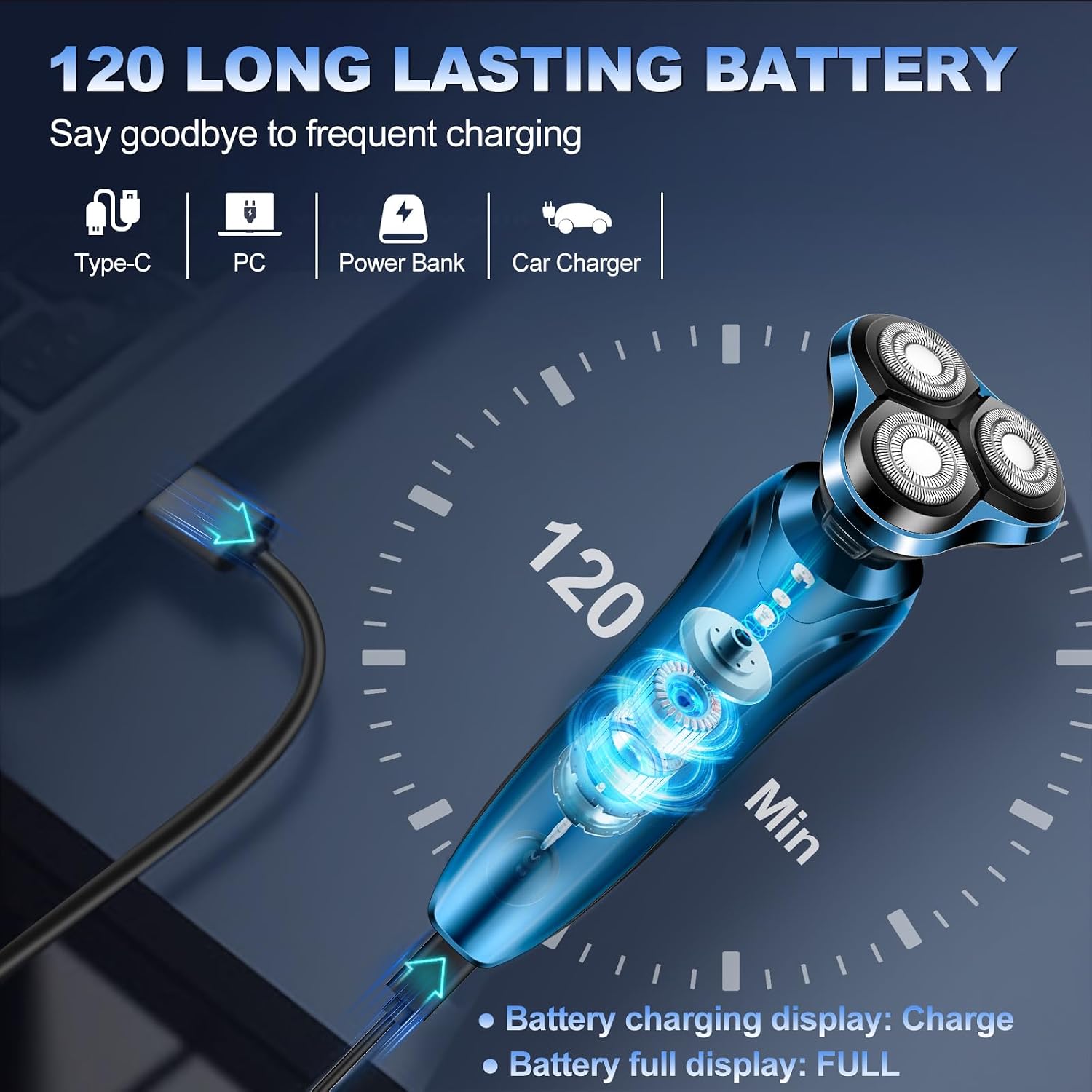 Electric Razor for Men, Cordless Rotary Electric Shaver, Rechargeable Wet & Dry Waterproof Floating Head Shaver, 4D Dual-Ring Face Shaving Grooming Tool, Travel Shaving Kit, Ideal Gift for Men