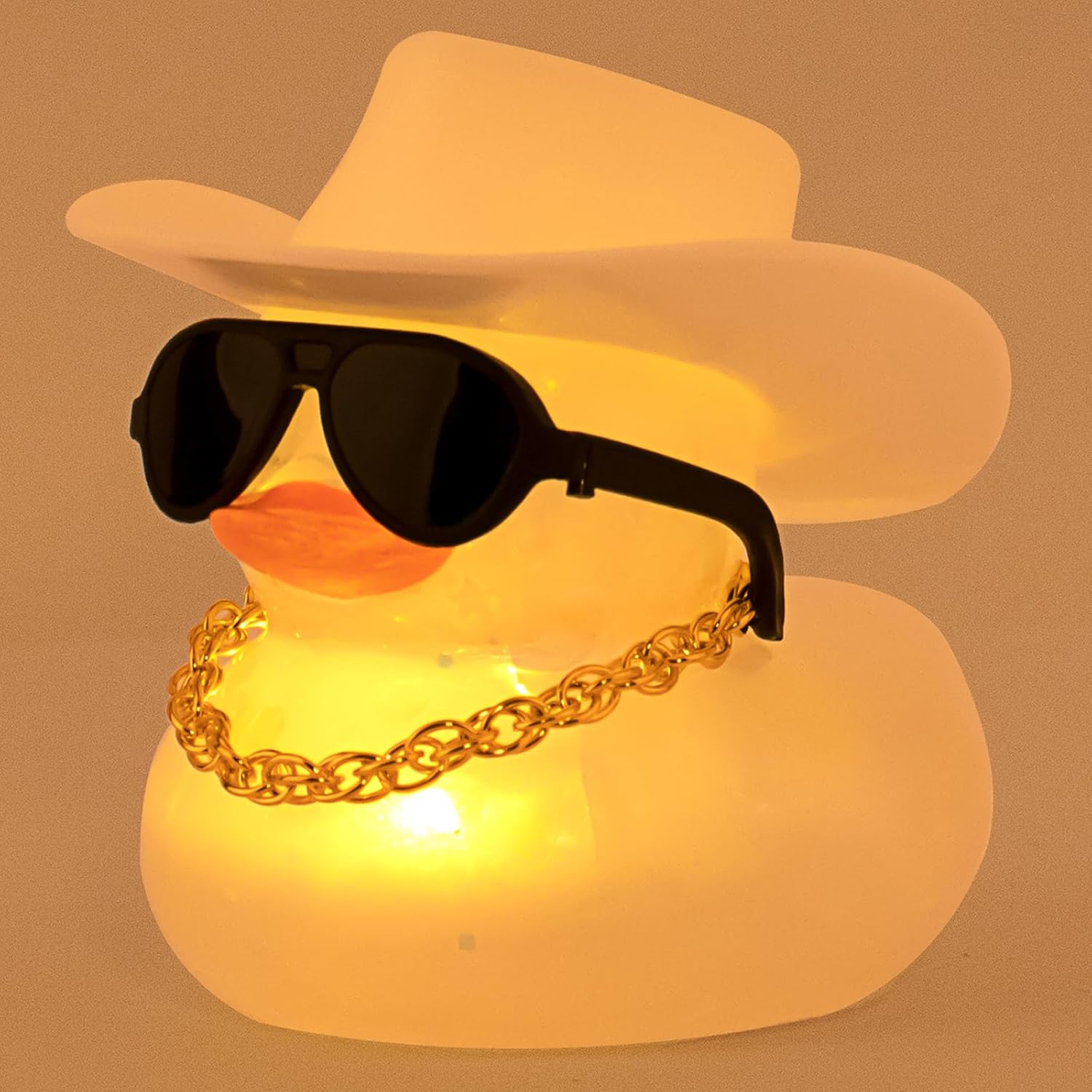 wonuu Cowboy Hat Rubber Duck with Light Transparent Glowing Rubber Ducks Car Ornament Dashboard Home Decoration Birthday Gift