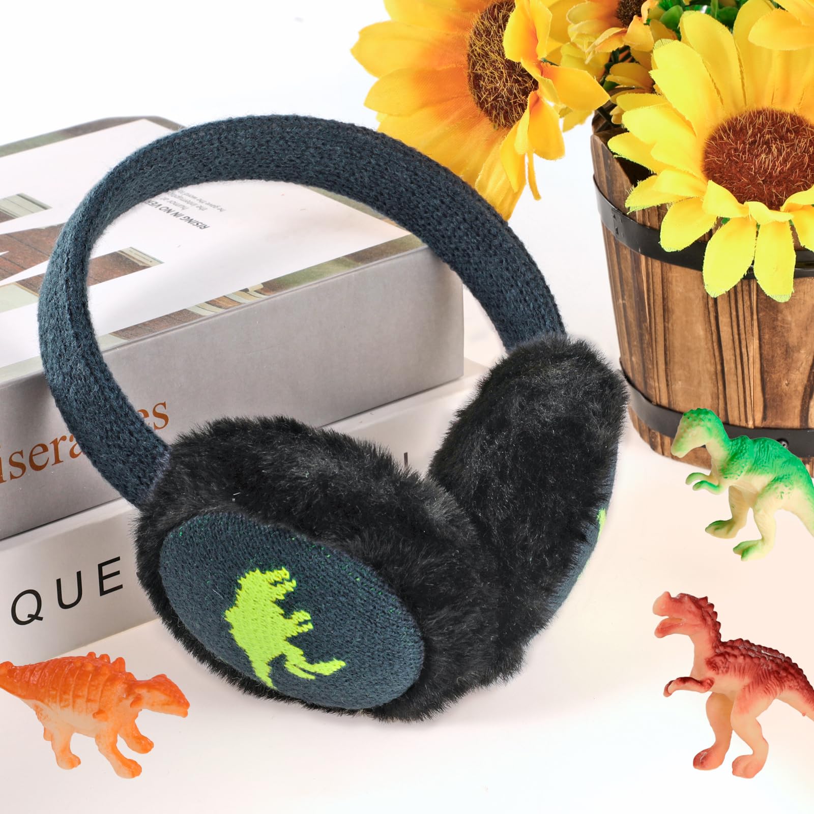 Orejeras Infantiles, Dinosaurio Suave Orejeras de Invierno Ajustables Orejeras de Felpa Cálido para Niños Actividades Aire Libre en Invierno