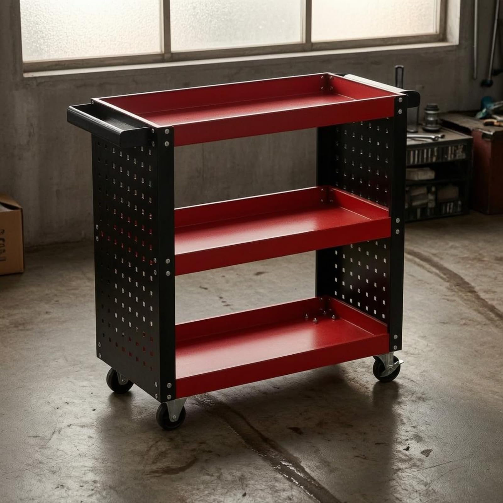Carrello Portautensili Mobile Carrello Attrezzi Carrello Officina Carrello Riparazioni con Struttura in Acciaio a Tre, style to 2