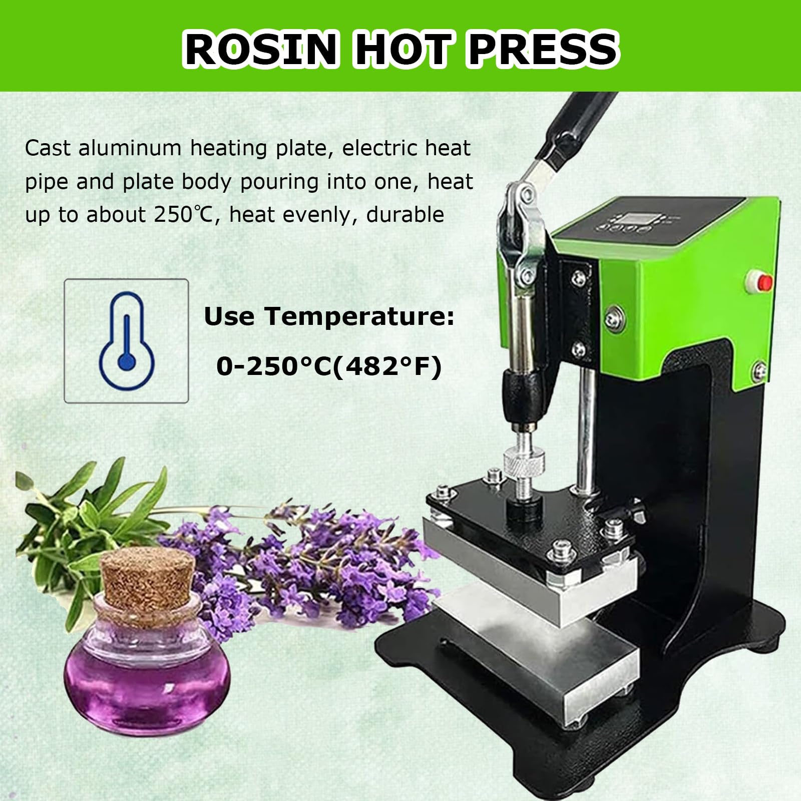 Macchina da pressa Portatile, 600W Pressa Calore Colofonia Pressa Calore Manuale Pressa Calore Portatile, 0-250 ℃ Temperatura Regolabile, Perfetta per la casa