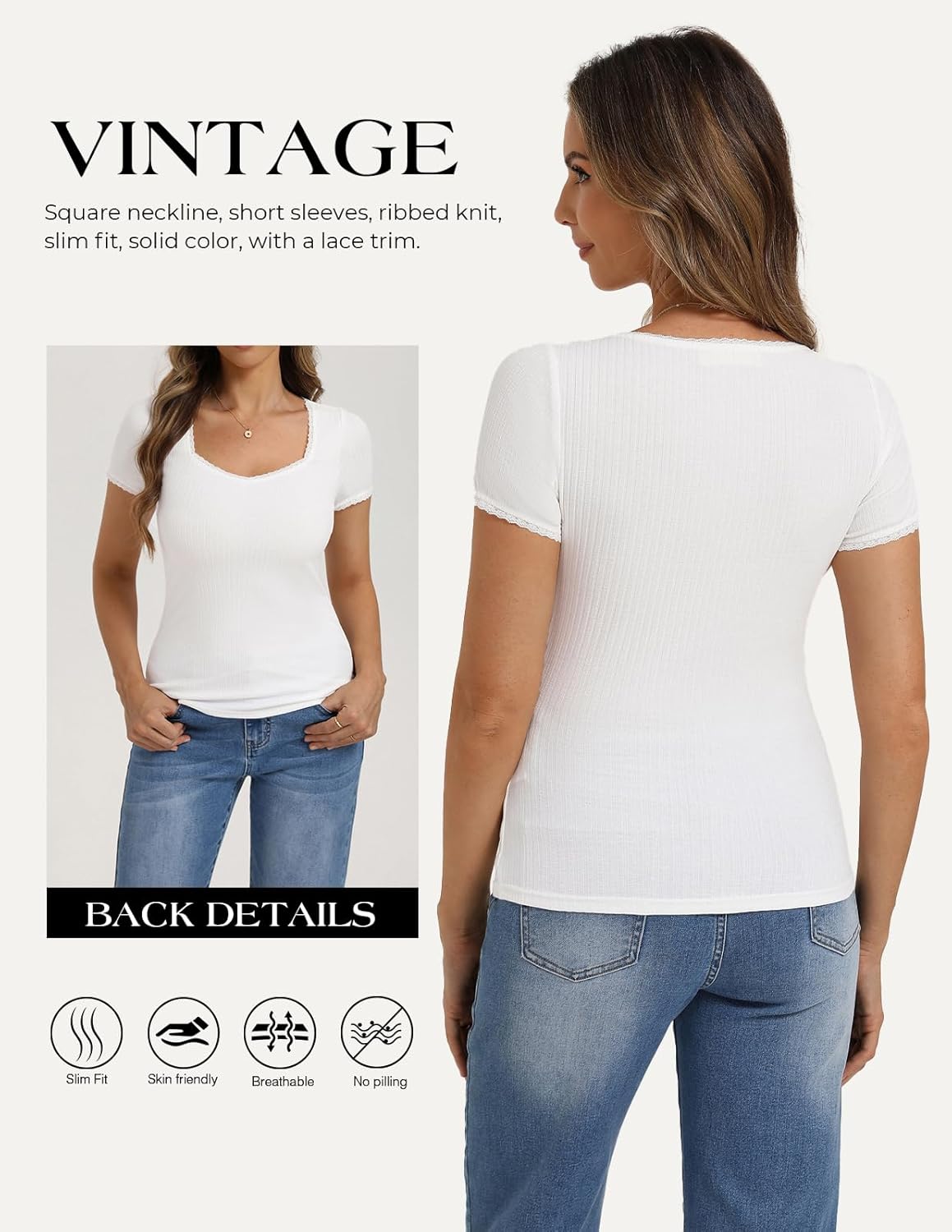 Belle Poque Women's Short Sleeve Square Neck Tops Slim Fit Ribbed Knit Basic Tee Tops Spring Summer Casual 2026 - Image 5