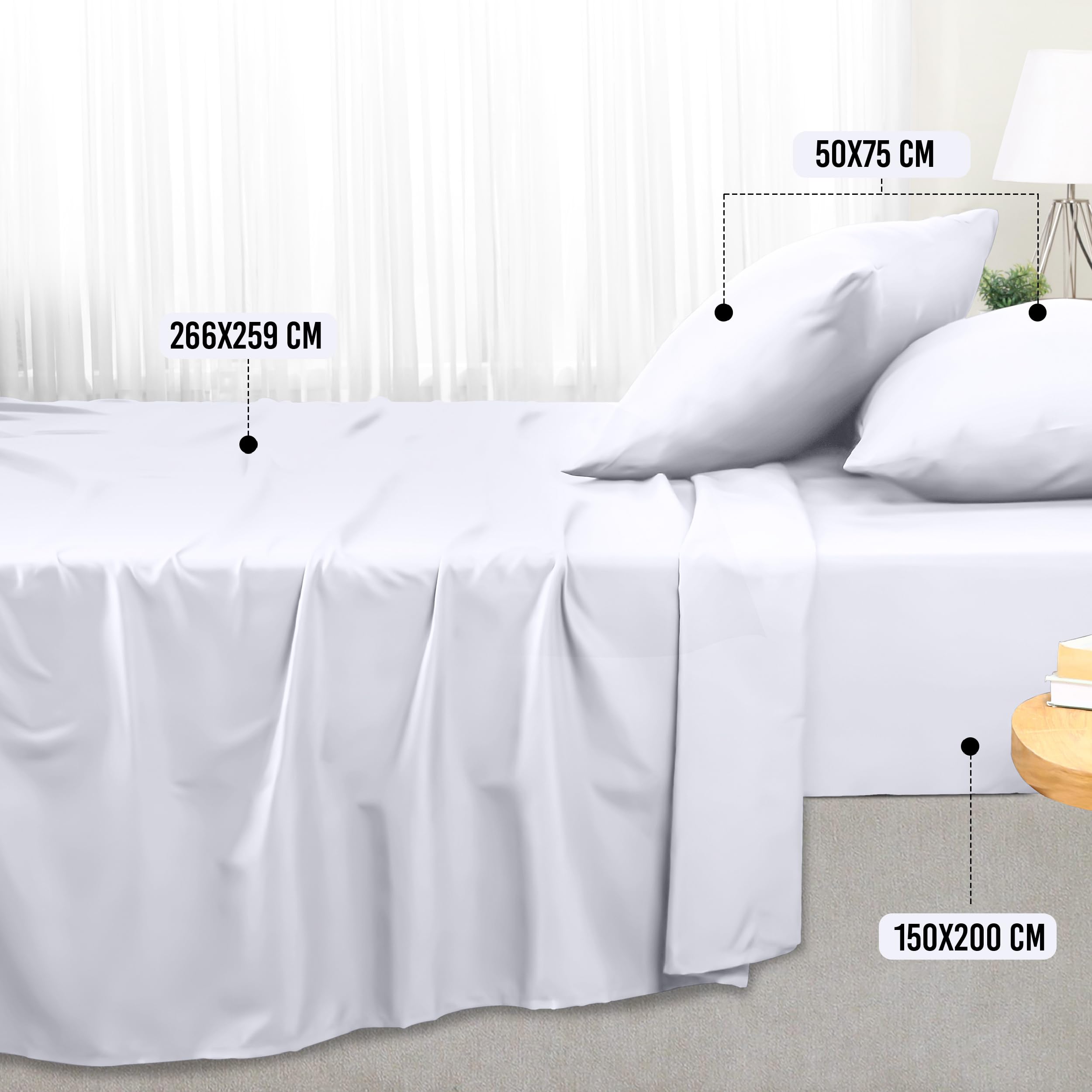Utopia Bedding Juego de Sabanas 4 Piezas 150x200 - Poliéster Microfibra Cepillada - Oeko-Tex Certificado - Sábana Bajera, Sábana Plana y 2 Fundas de Almohada 50x75 (Cama 150, Blanco) - 3