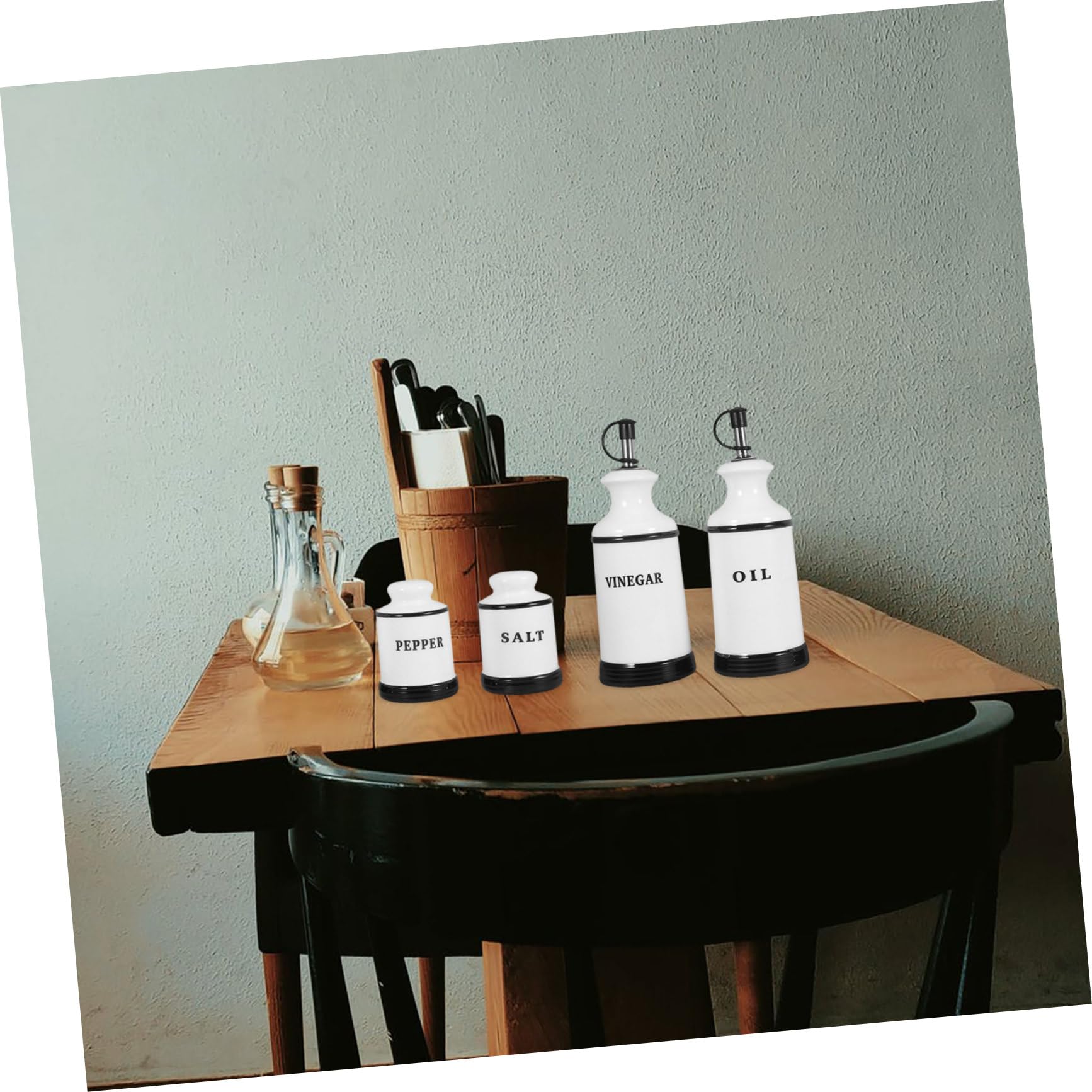 GLEAVI 4piezas Frascos De Condimentos De Cerámica Para Cocina Botes Para Aceite y Vinagre Salero y Pimentero Contenedor Para Especias Unidades Para Restaurantes y Cocinas