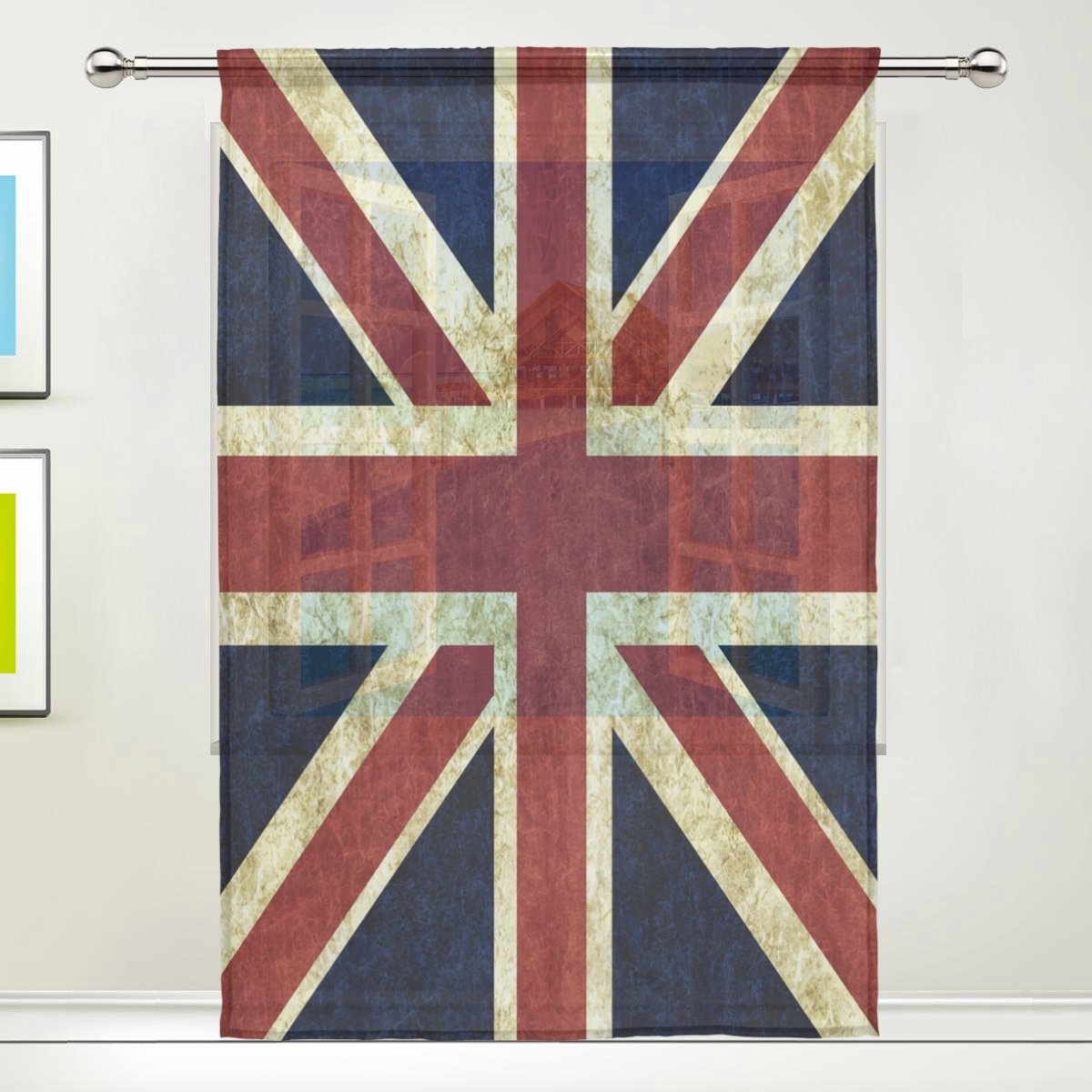 Use7Custom Vintage Union Jack British Sheer Panel Pair Curtains 55"x78", 1-Piece Modern Window Treatment Panel Collection for Living Room Bedroom Home Decor