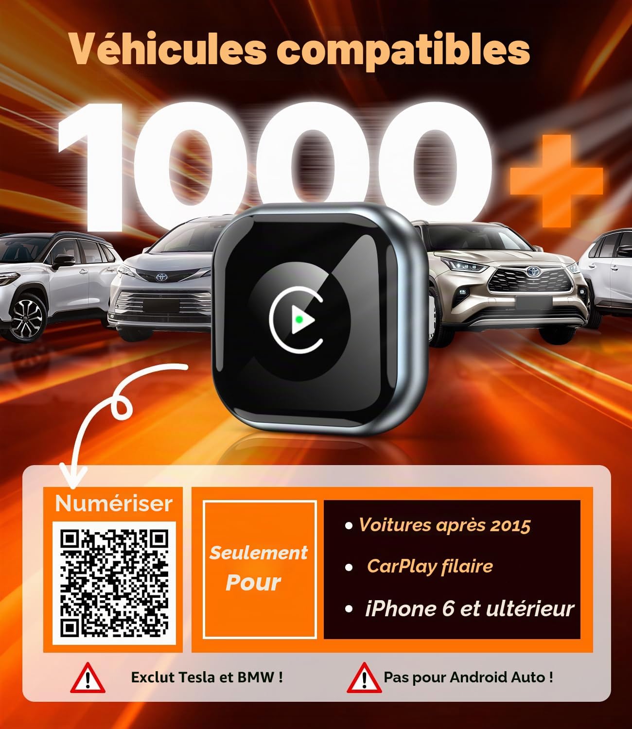 MoKo Adaptateur CarPlay sans Fil pour iPhone, Véhicules 2016+ Port USB-C