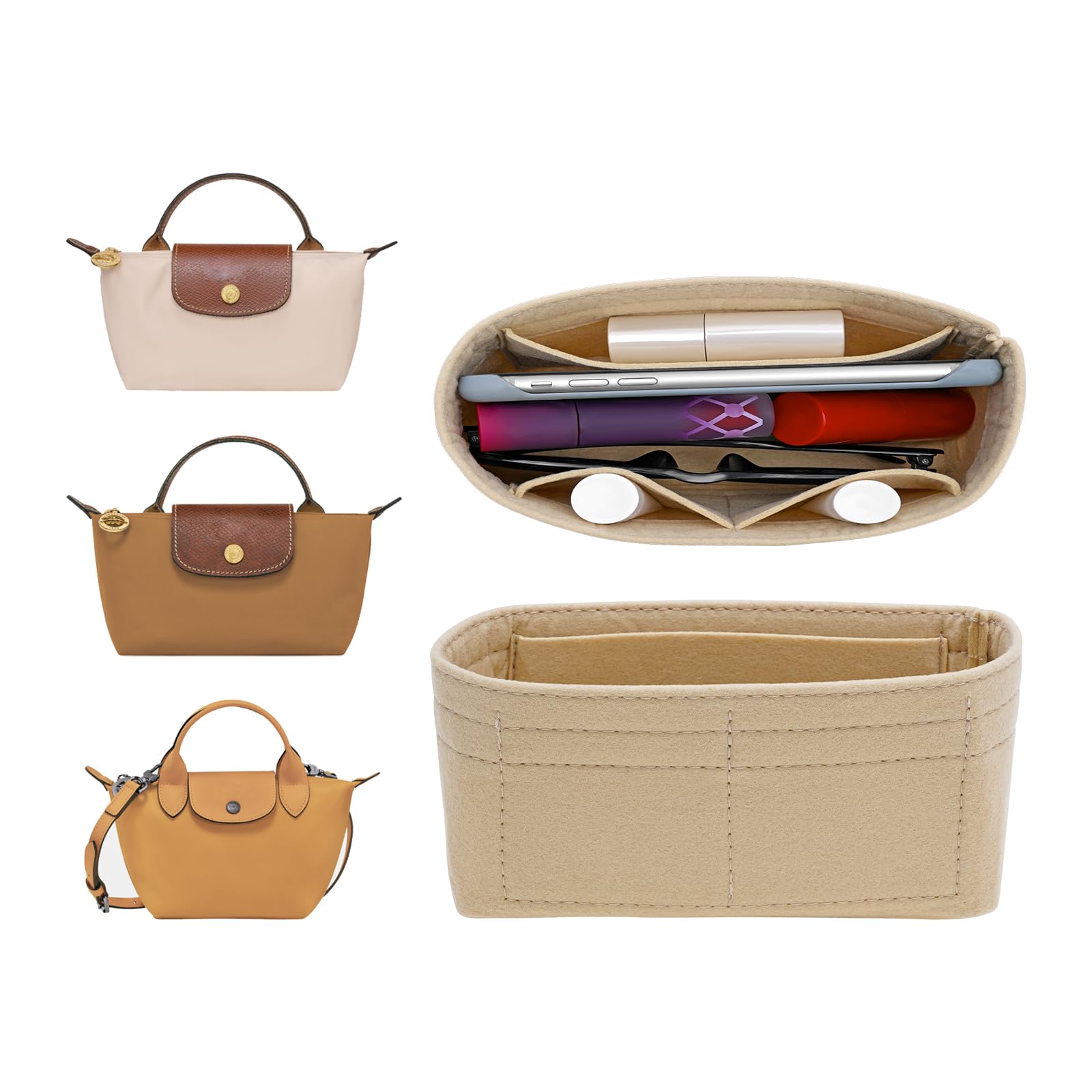 Photo 1 of (MINI POCLKET_) Upgraded Dupont Paper Mini Organizer Insert for Longchamp XS Bag wihte Zipper Purse Insert (Dupont Paper,Blue)
