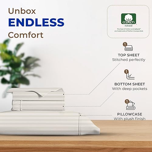Vista 220 de THREAD SPREAD Hotel Collection - Juego de sábanas de 600 hilos de algodón egipcio, satinado, 4 piezas, Blanco, King
