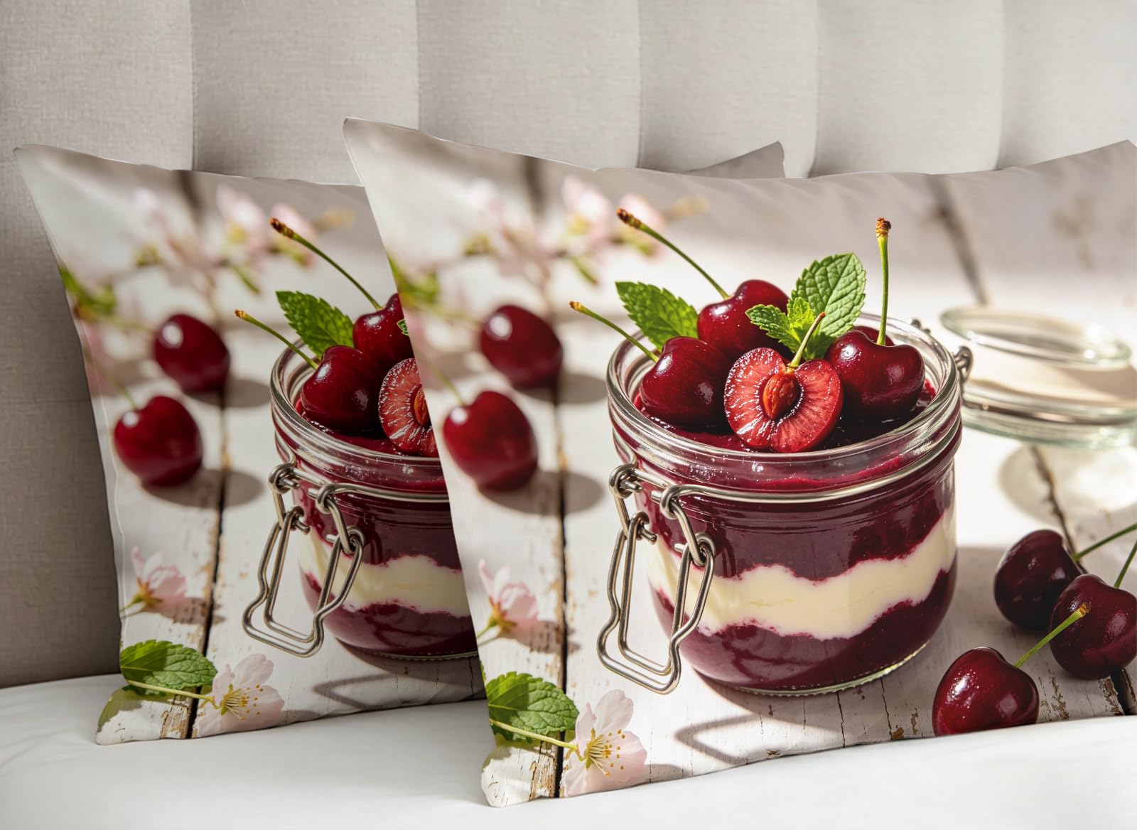Funda Nórdica Cama 135/150 Pastel de Cerezas Impresión 3D Microfibra Suave Ropa de Cama Postres Deliciosos Funda Edredon 220x240 cm con Cremallera y 2 Fundas de Almohada 50x75 cm l.1250
