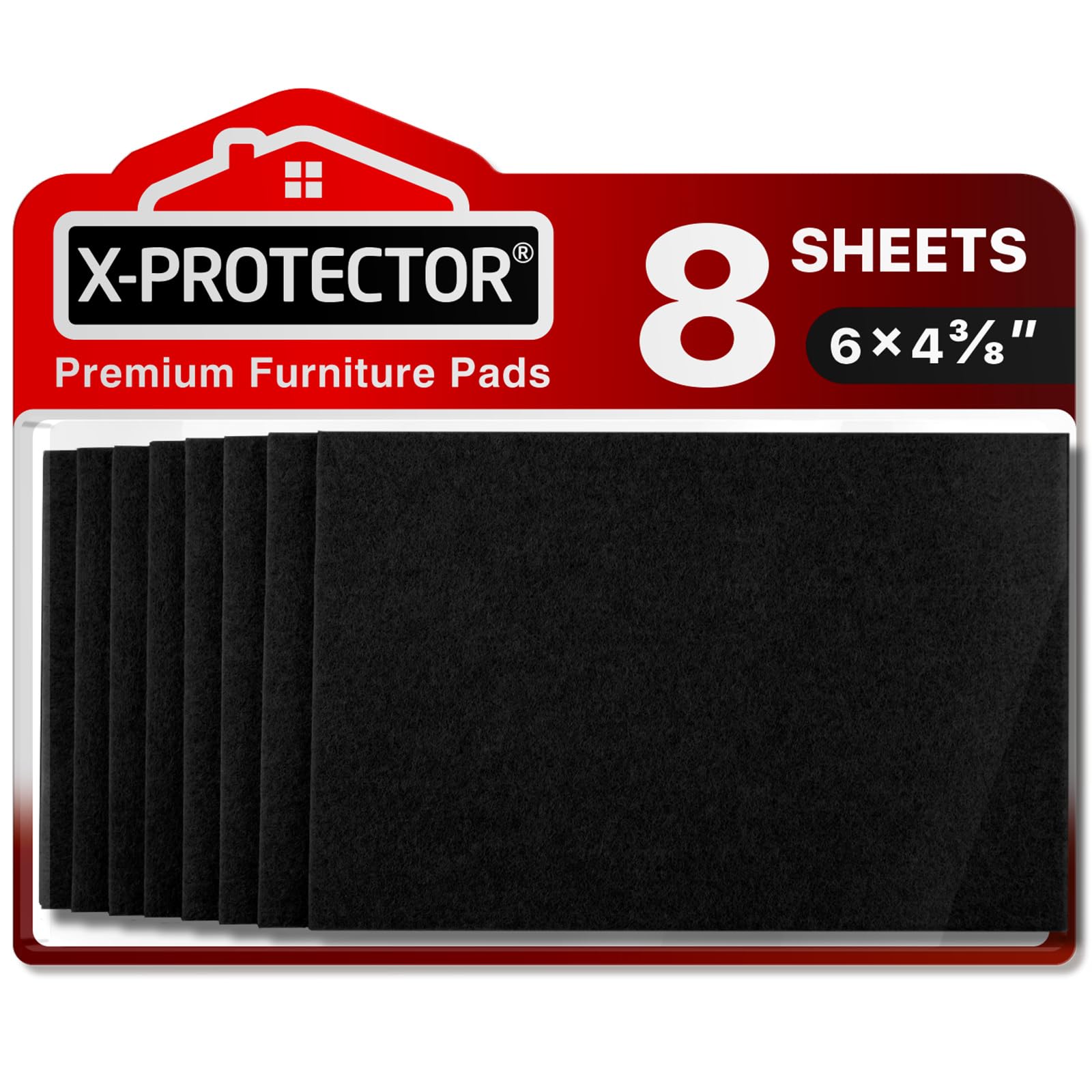 Felt Furniture Pads X-PROTECTOR 8 PCS - Premium 6” x 4 3/8” Heavy Duty Black Felt Sheets! Cut Large Furniture Pads to The Size You Need - The Best Felt Floor Protectors for Any Hard Floor!