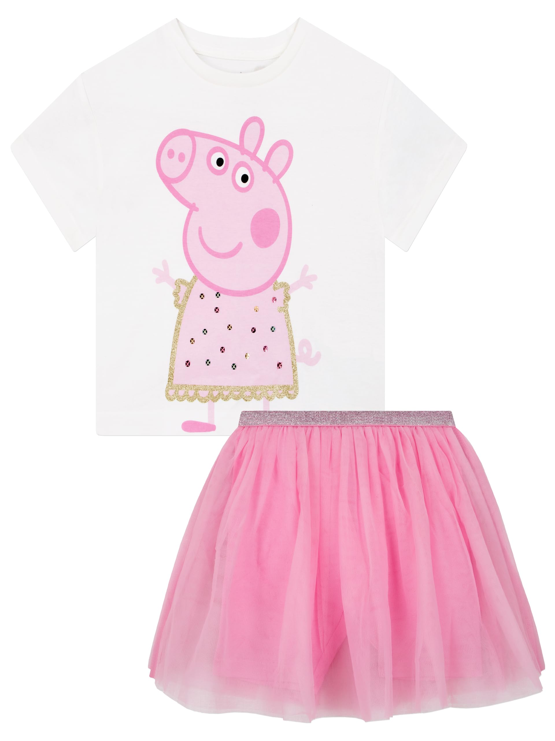 Peppa Pig Girls Pink Tshirt And Skirt Set, ' Outfits & Clothing Sets, T Shirt And Mesh Skirt, 4-5 Years
