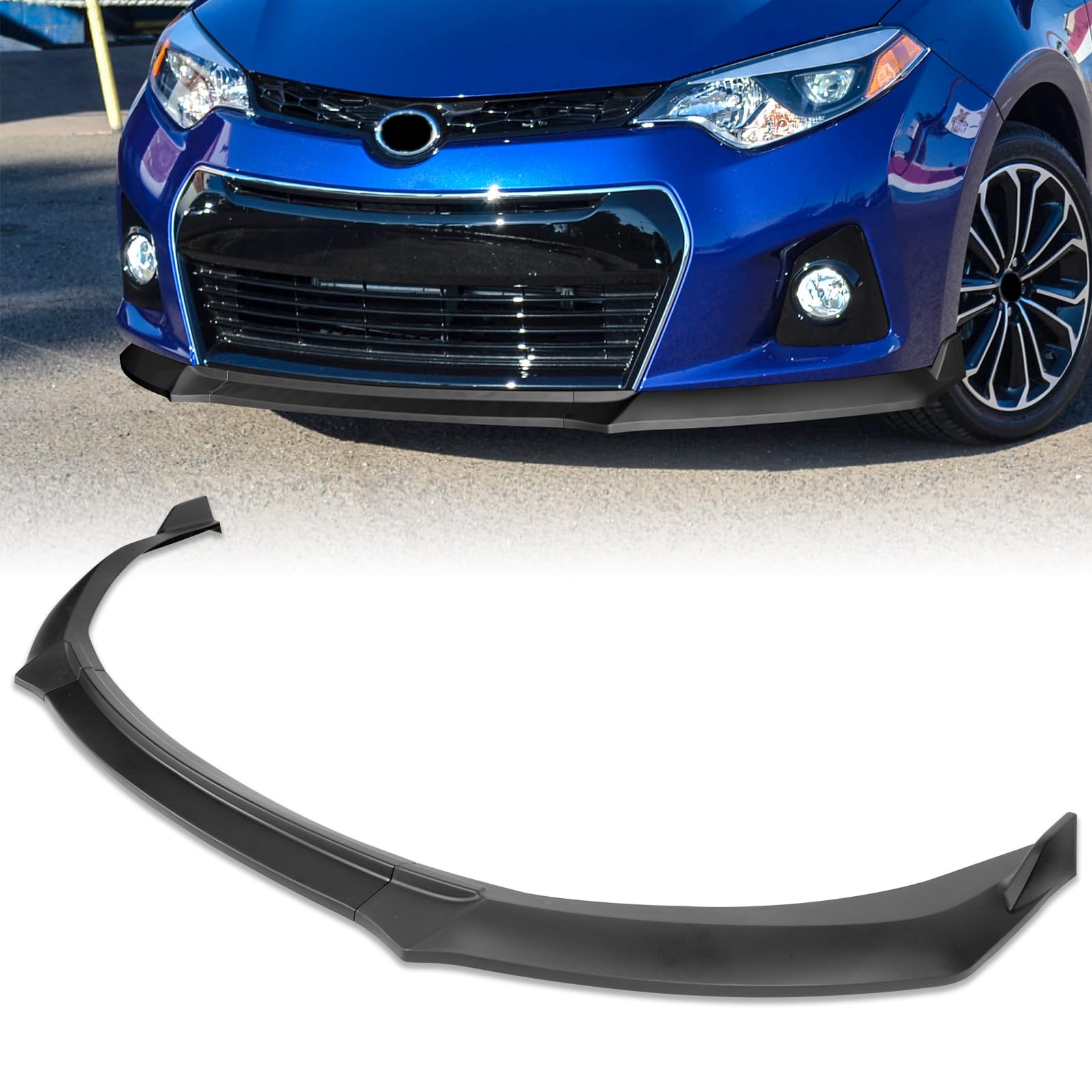 Photo 1 of Pspeed Front Bumper Lip fit for Toyota Corolla S Plus Sedan 2014-2016,for Toyota Corolla S Sedan 2014-2016 Glossy Black Front Lip 3-Piece Front Lip Glossy Black