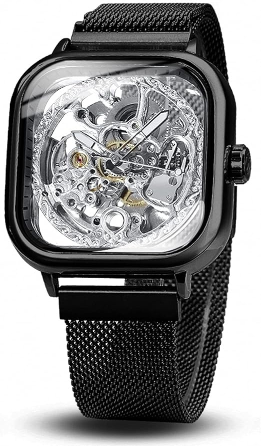 engraved skeleton watch