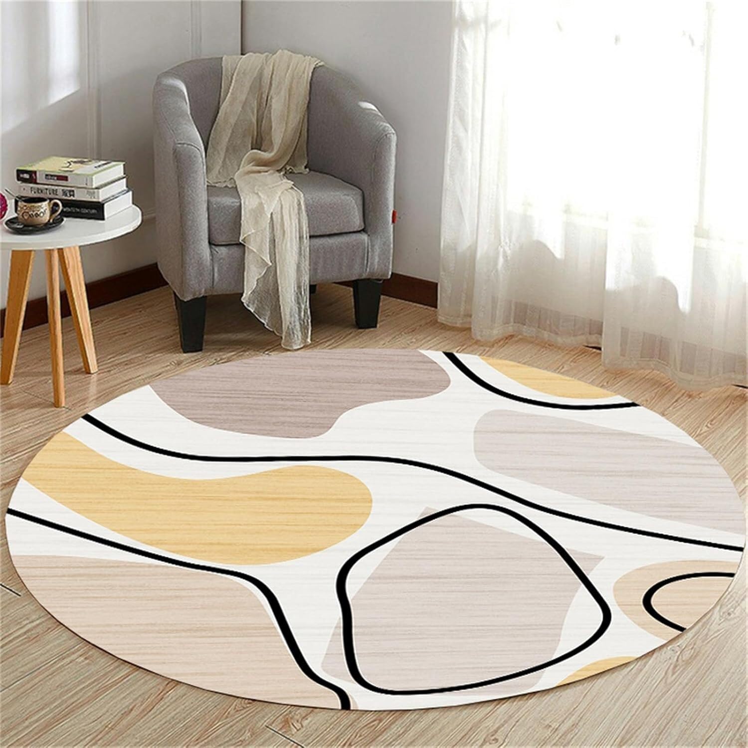 WaiDXn Circular Abstract Geometric Design, Modern Bohemian Style, Living Room Decorative Rug(A,60cm)