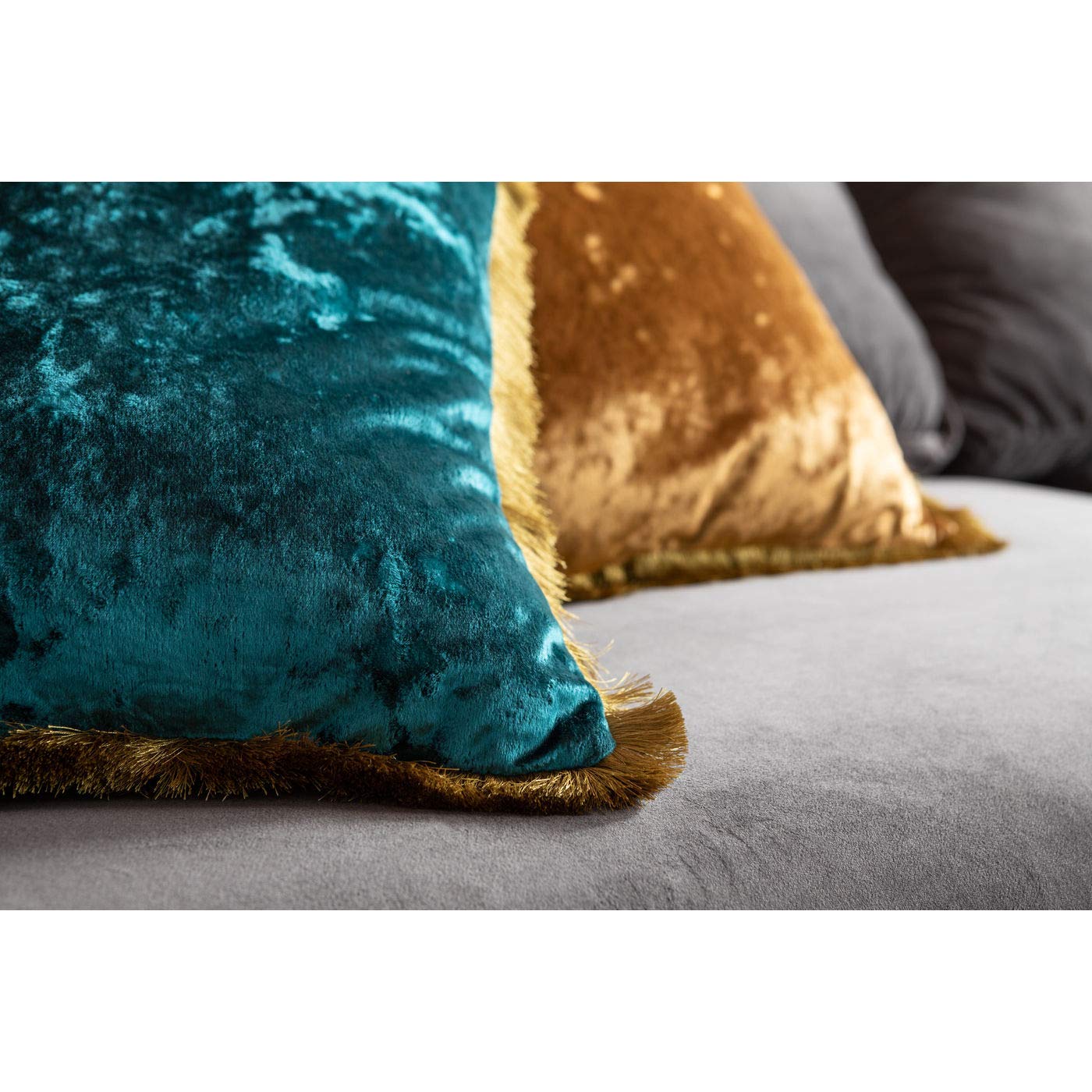 Kare Design Cuscino Cannes In Velluto Blu Petrolio: Morbido, Sfoderabile E Con Frange Eleganti