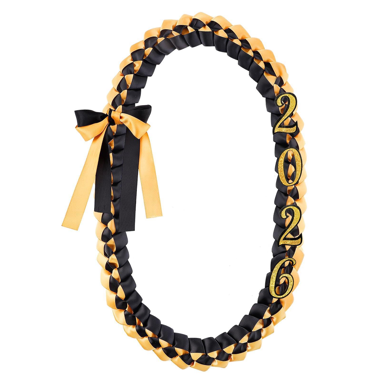 Graduation Lei Gift - Class of 2026 Handmade Braided Ribbon Lei Necklace with Glitter Number Patches, Accessories for Graduation Ceremony Gift Party