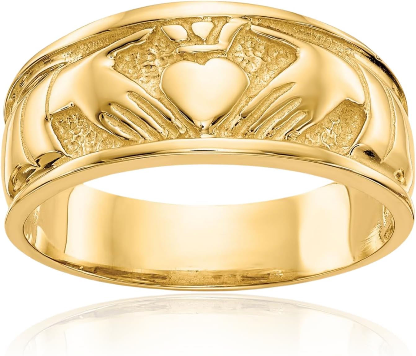 IceCarats 14K Solid Yellow Gold 8mm Wide Celtic Claddagh Heart Band Ring Polished, Satin