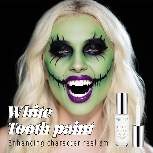Nicotine Tooth Paint, Professional Nicotine Teeth Makeup SFX, Safe for Mouth, Quick Dry Realistic, Rotten Decayed Cruddy Missing Teeth Paint for Cosplay Halloween SFX Special Effects(White)