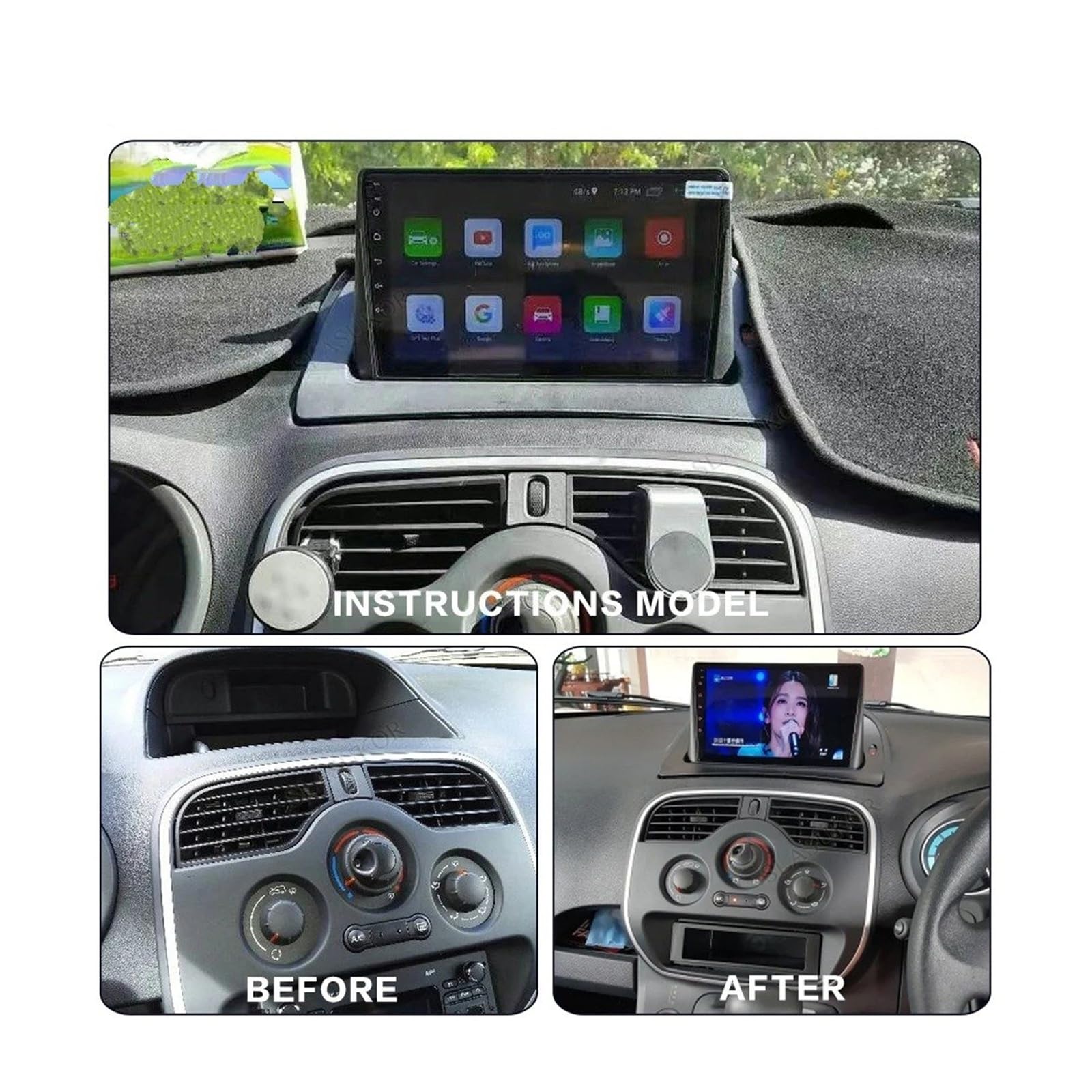 Fascia Marco 9 Pulgadas para Kangoo 2015-2018 Panel Salpicadero Radio Coche Marco Manga Alambre Tablero Kit Montaje Juego Panel Radio