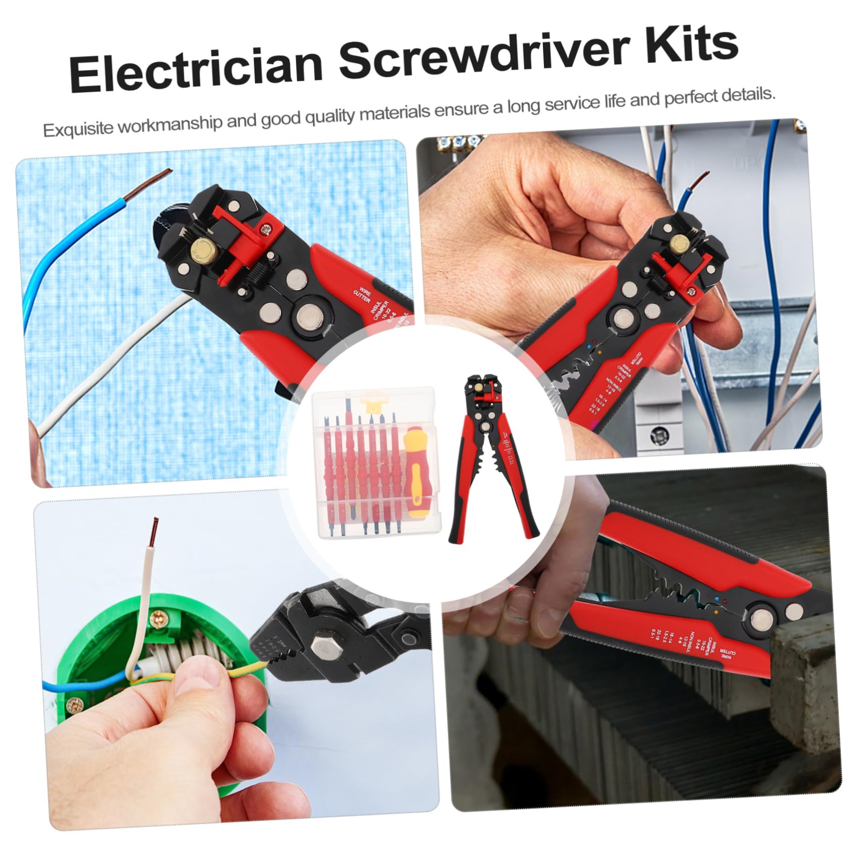 jojofuny 2sets Cacciaviti Isolati e Strumento Per Stripping Fili Kit Per Elettricisti e Utensile Multifunzionale Impugnatura e Componenti Resistenti