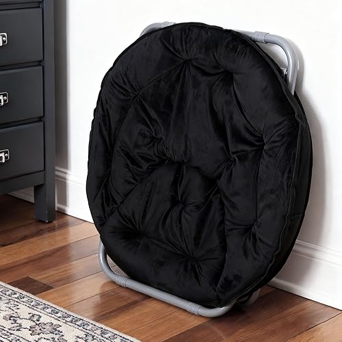 Miniatura 2 de SUPER DEAL Folding Saucer Chair, Adults Kids Portable Faux Fur Round Chair for Living Room Dorm Room Apartment, Black