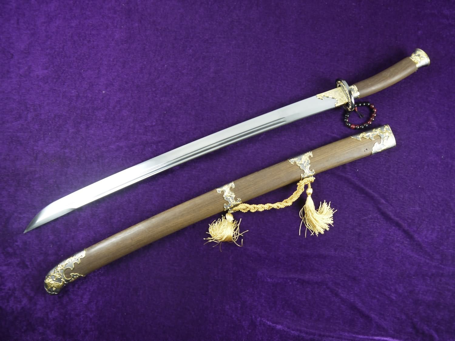 Qing Broadsword&??/Damascus Steel/Rosewood Scabbard/Gold Alloy Production Swords
